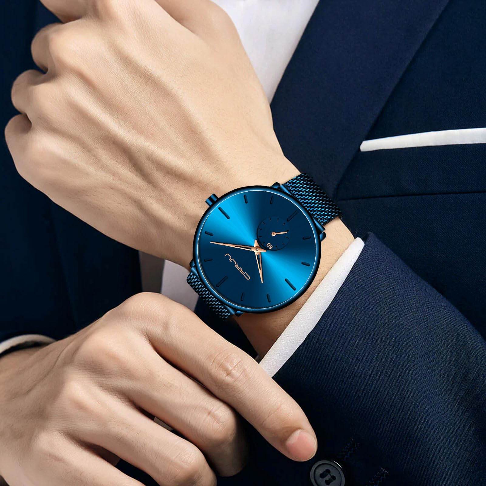Ultra-Thin Minimalist Waterproof Men's Watch - Stainless Steel Mesh Band Unisex Dress Wristwatch for Business, Casual & Formal Occasions