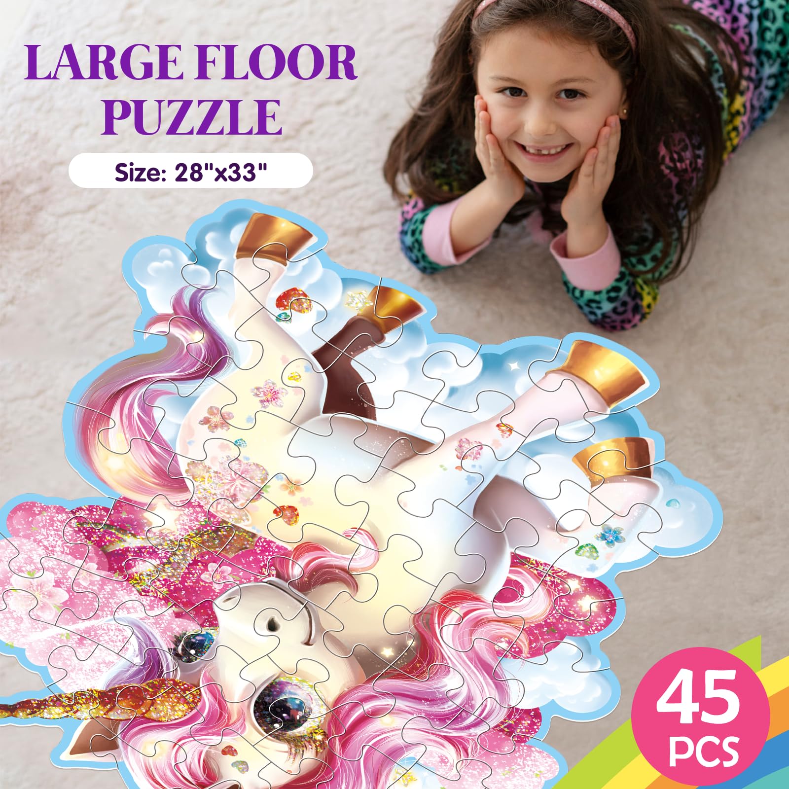 Unicorn Jigsaw Puzzle for Kids - 45-Piece Educational Toy for Ages 3-8 | Birthday Gift & Preschool Learning Activity