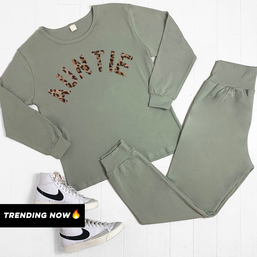 Stylish Auntie Leopard Print Lounge Set (MRK X) - Soft Comfortable Pajama Outfit for Women, Perfect for Relaxing at Home or Sleepovers