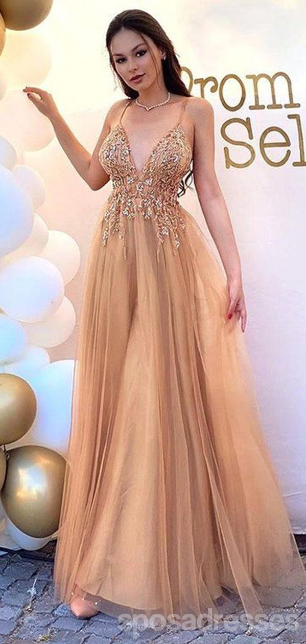 Elegant A-Line V-Neck Spaghetti Strap Long Prom Dress & Evening Gown - Perfect for Homecoming, Formal Events & Special Occasions