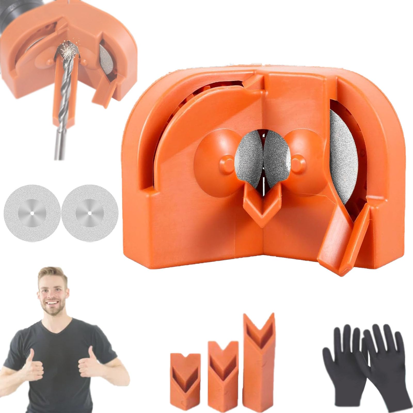 Buehaodget Drill Bit Sharpener - Multipurpose Grinding Tool for All Drill Bits, Portable Sharpener for Metal, Wood & Masonry Bits (Orange) - Perfect for DIY, Woodworking & Home Improvement Projects