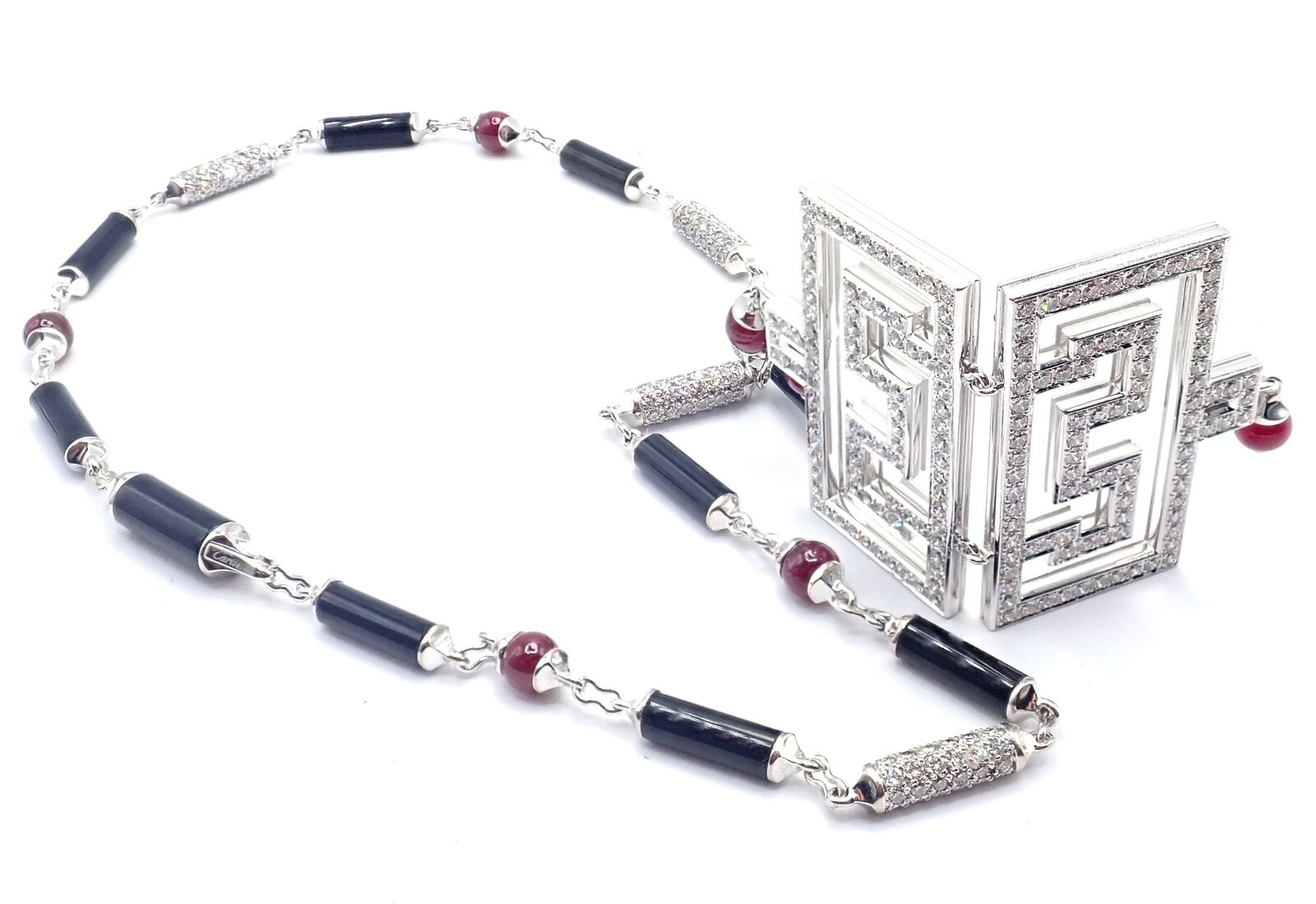 Cartier Le Baiser Du Dragon 18k White Gold Onyx Ruby Diamond Pendant Necklace - Luxury Jewelry Gift for Women, Perfect for Anniversaries & Special Occasions