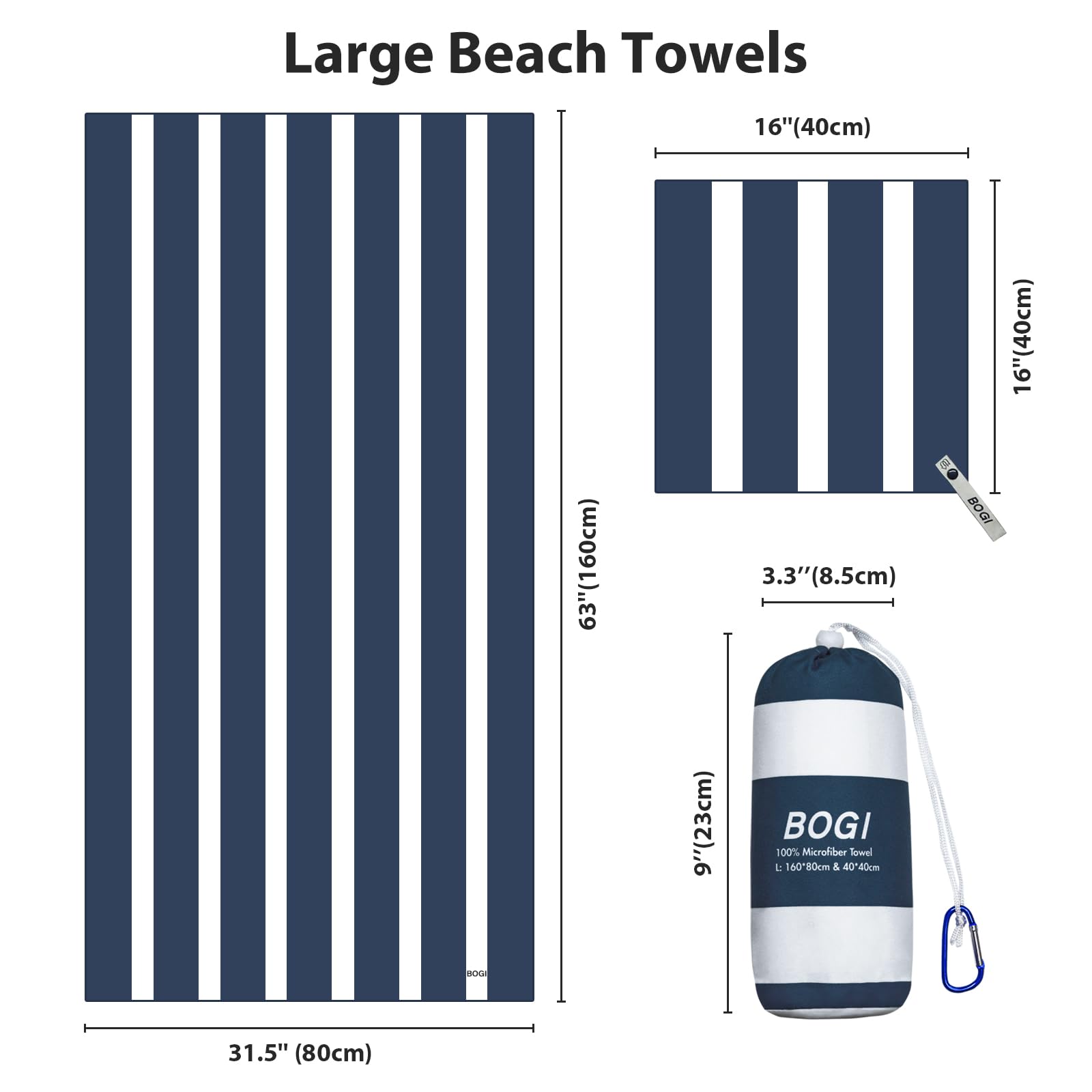 BOGI Quick Dry Microfiber Beach Towel Set - Lightweight, Absorbent & Sand Proof - Large & XL Oversized Travel Towels for Pool, Swim, Gym, Yoga - Perfect for Beach Vacations, Travel & Outdoor Activities