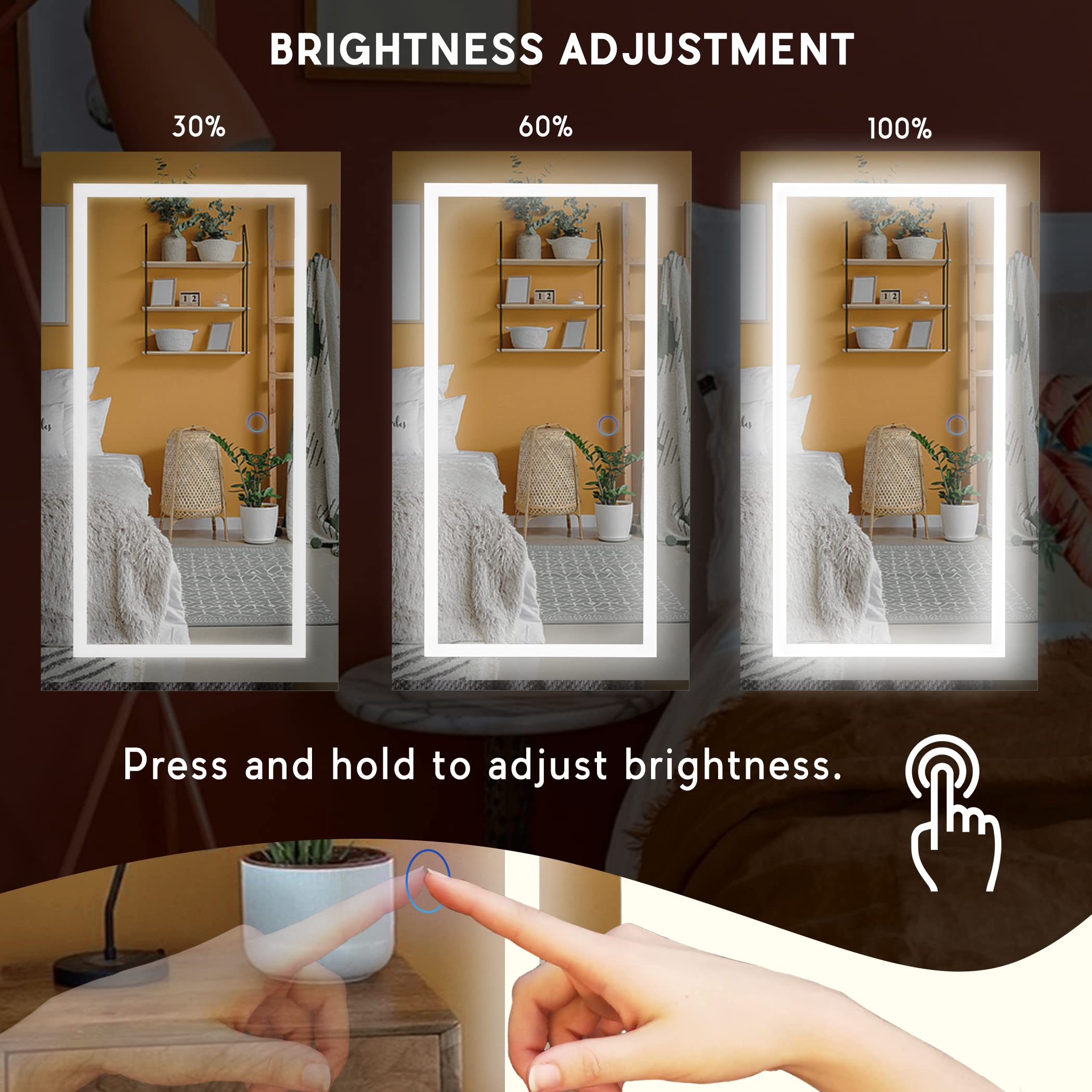 LAVIEVERT Jewelry Armoire with LED Mirror - Wall/Door Mounted Frameless Jewelry Cabinet with 3 Color Lights, Lockable Hanging Organizer & 2 Drawers (White) - Perfect for Bedroom, Closet & Dressing Room Organization
