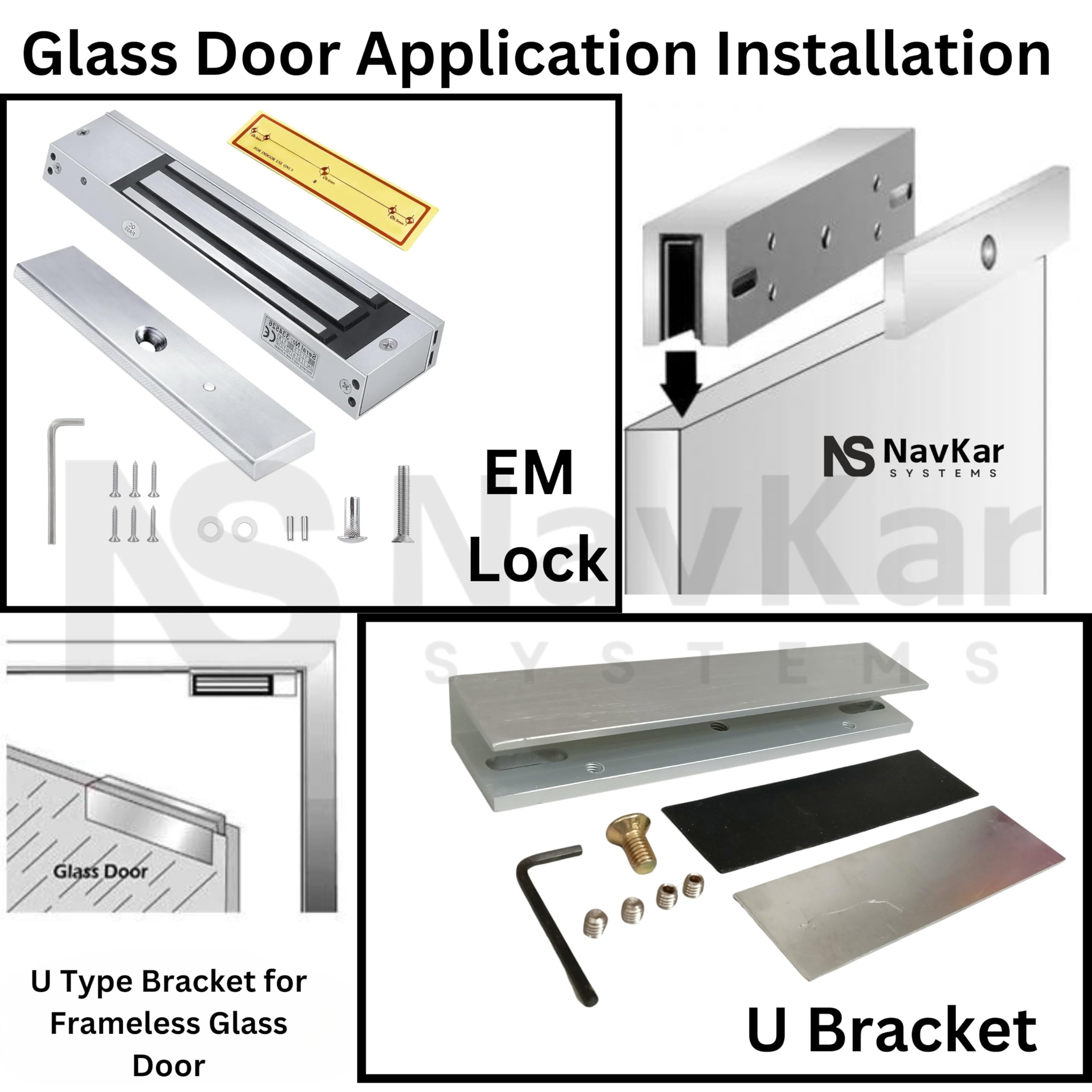 NAVKAR SYSTEMS Electromagnetic Door Lock for Single Door - Remote Receiver, 2 Remotes, L & U Brackets, Exit Button, Door Bell, 12V 2A Adapter | Secure Access Control for Homes, Offices & Commercial Buildings