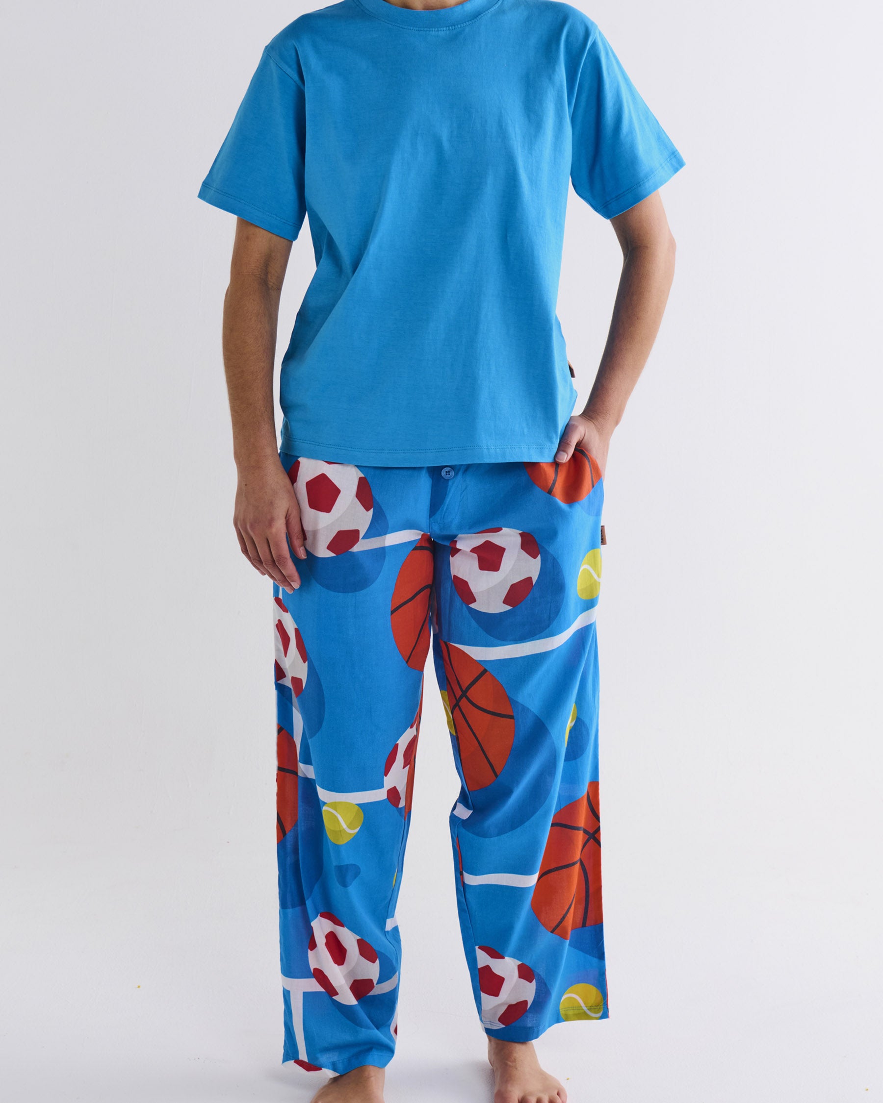 Balls Up Teen Organic Cotton Tee & Pant Pajama Set - Soft Comfy Sleepwear for Boys & Girls - Perfect for Sleepovers, Lounging & Relaxing at Home