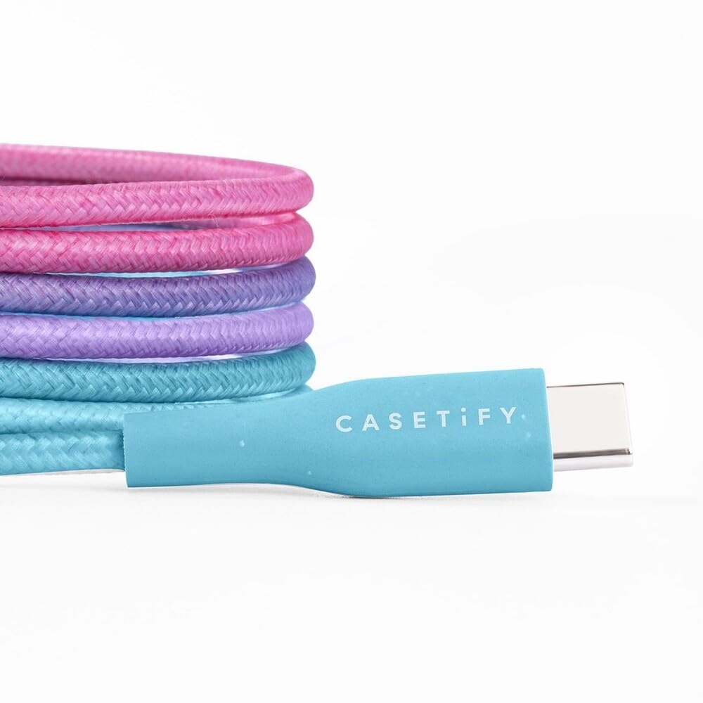 CASETiFY 60W USB-C to USB-C Fast Charging Cable 6.6ft (2m) - PD Charger Compatible with iPhone 15 Pro, Samsung Galaxy S23 Ultra, iPad Pro 2023 | Durable Nylon Braided & Tangle-Free Design | High-Speed Data Transfer & Power Delivery | Perfect for Travel, Home Office, Gaming, Car Charging & Daily Commute | Fast Charging Solution for Smartphones, Tablets, Laptops | Cotton Candy Pink | Ideal for Work from Home, Business Trips & On-the-Go Use | Great for Travel, Office, Home & Car Charging