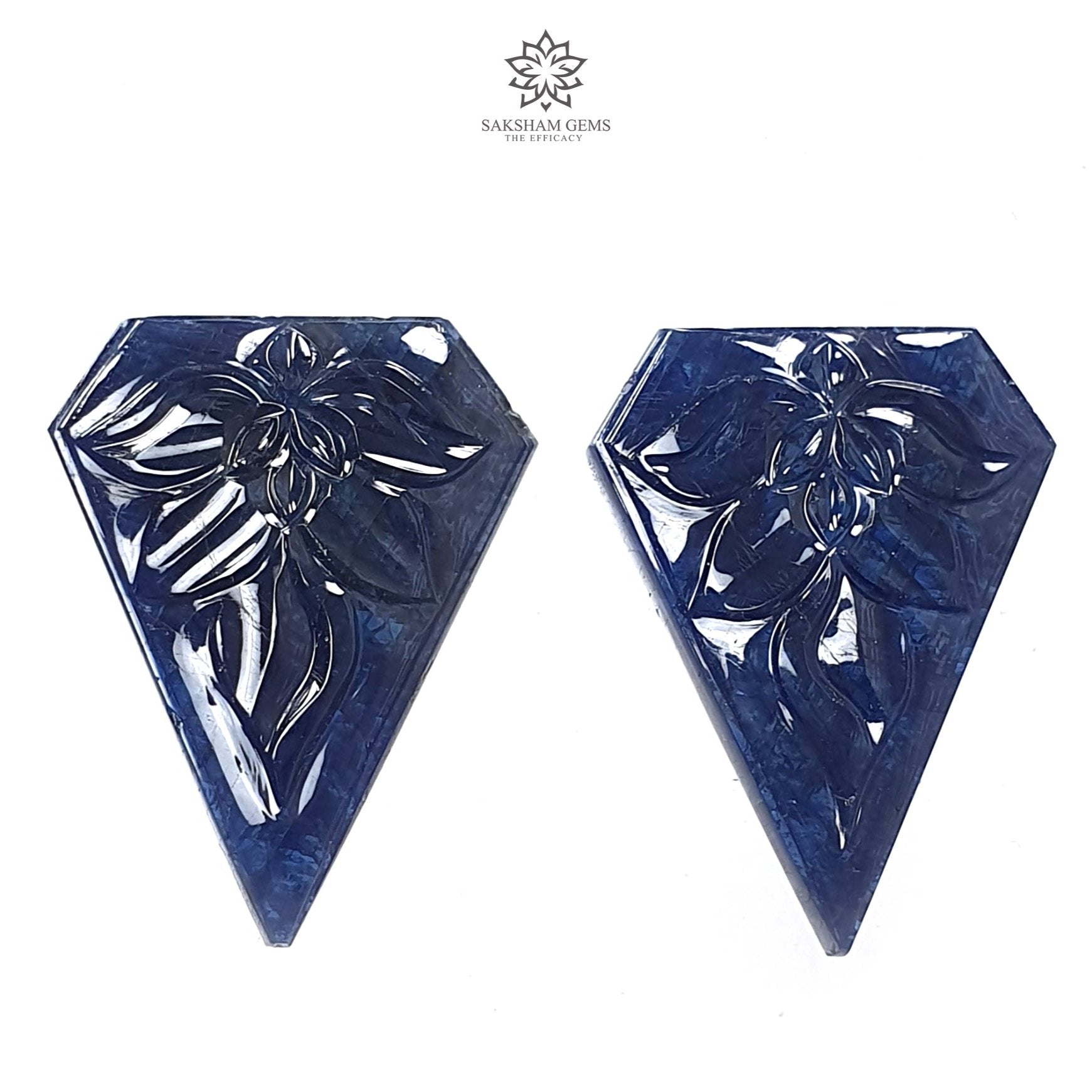 Natural Untreated Dark Blue Sapphire Gemstone Carving - 44.60cts Unheated Hand-Carved Fancy Shape 26x18mm Pair for Jewelry Making & Luxury Gifts