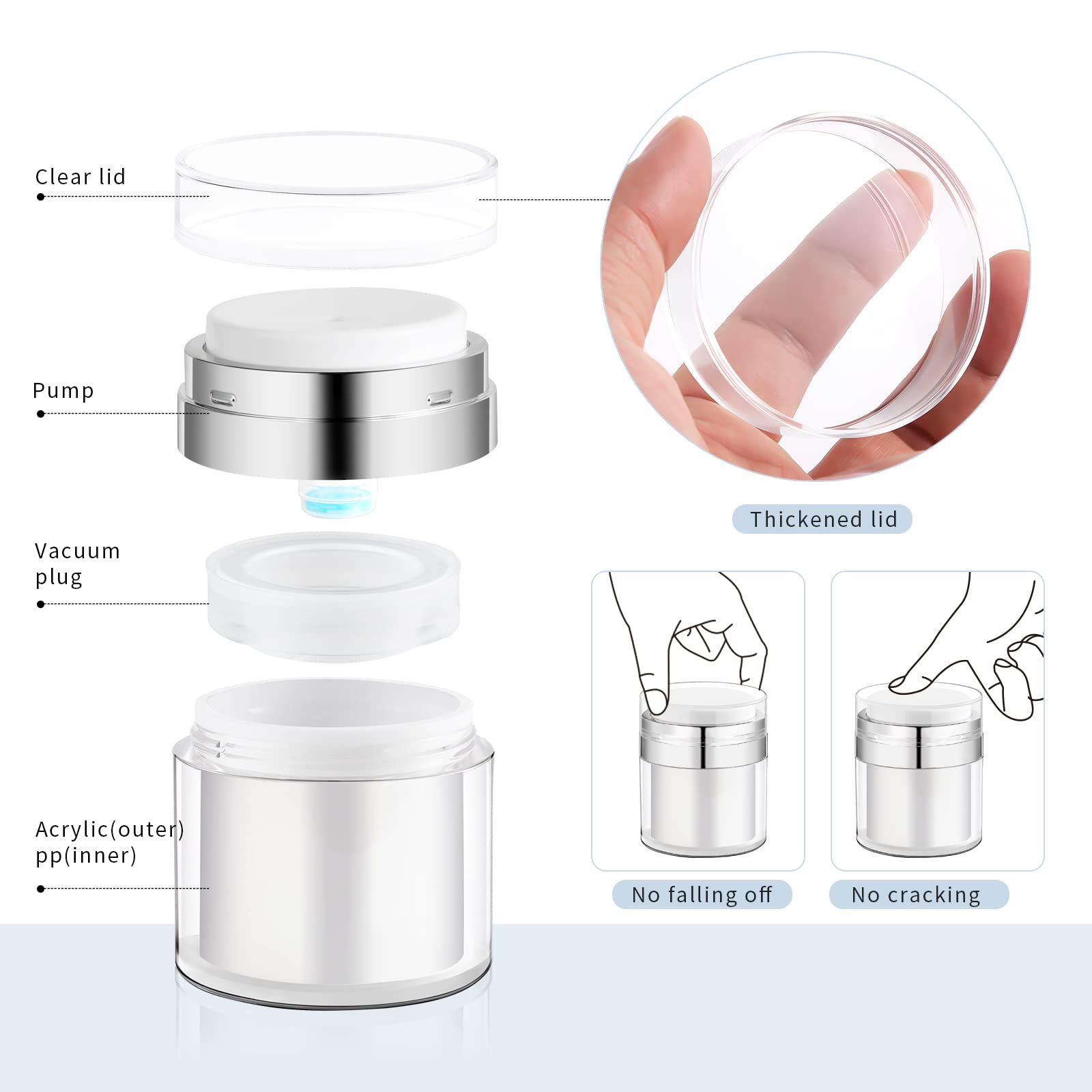 YOCASII 2PCS 1.7 Oz Airless Pump Bottles - Refillable Acrylic Moisturizer Jars for Skincare Creams & Lotions | Leakproof Travel Cosmetic Containers for Face Serums, Body Creams & Beauty Products