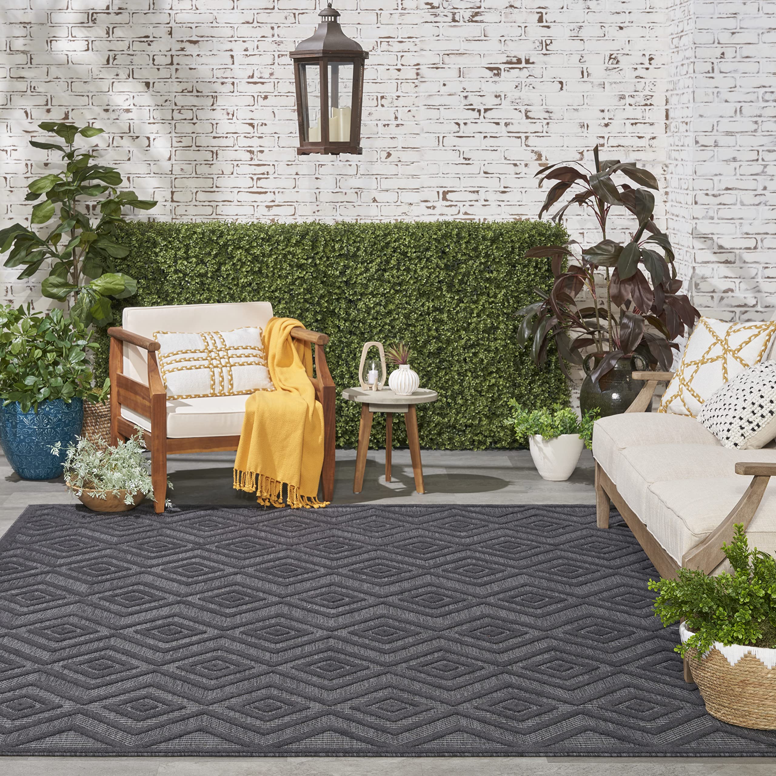 Nourison 7' x 10' Indoor/Outdoor Area Rug - Charcoal/Black, Non-Shedding & Easy to Clean - Perfect for Living Room, Bedroom, Dining Room, Deck, Patio & High Traffic Areas (7x10) - Durable & Stylish Home Decor for Year-Round Use
