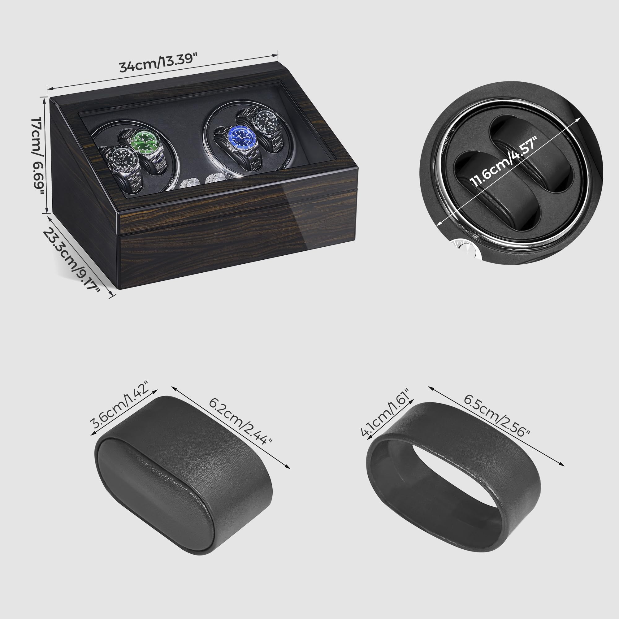 ANWBROAD Watch Winder for Automatic Watches - Super Quiet Mabuchi Motor, 4 Watch Rotator with 6 Storage Slots, LED Backlight, 4 Rotation Modes, USB Powered - Perfect for Travel, Office & Home Display