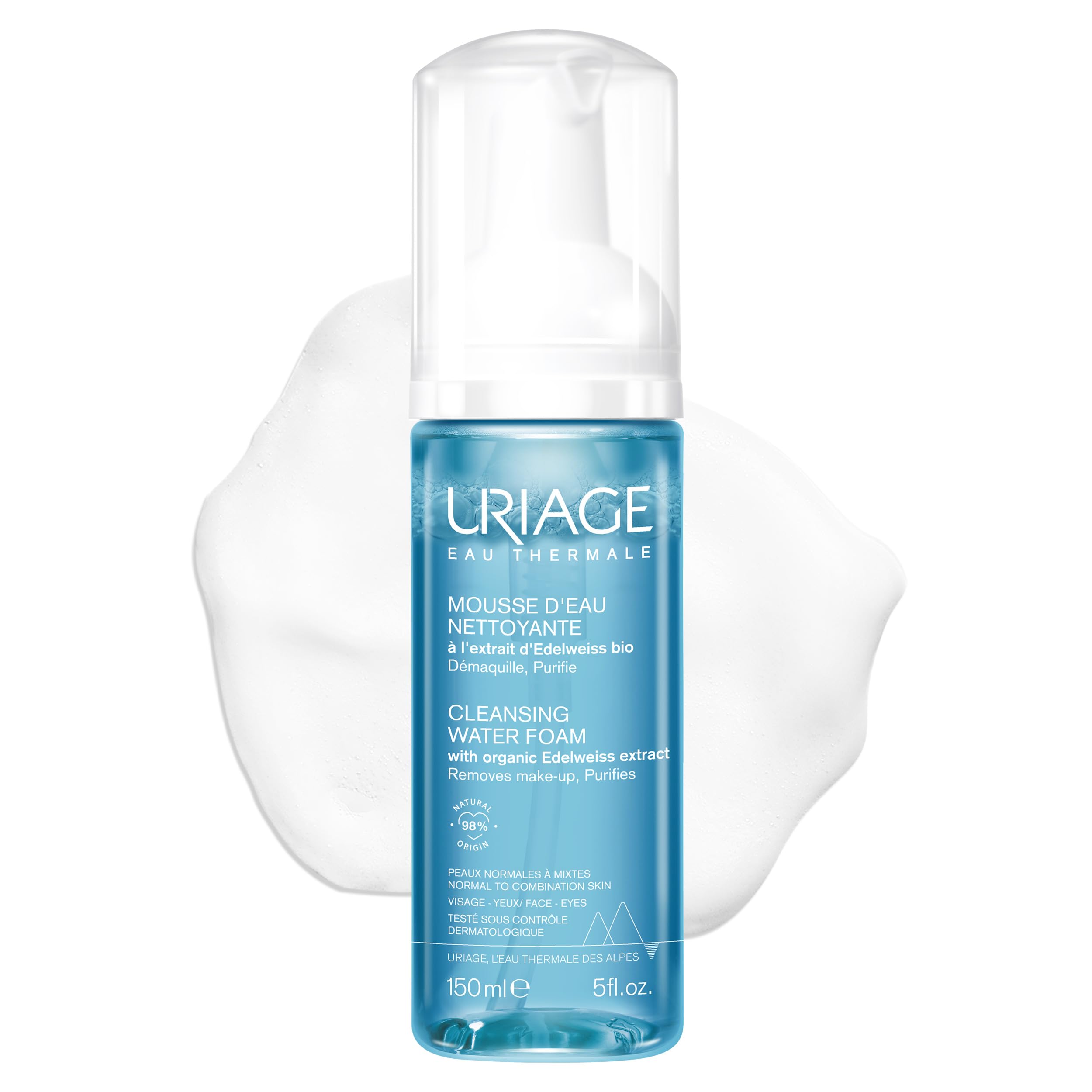 Uriage Ultra-Soft Airy Foam Face Cleanser & Makeup Remover 150ml - Gentle Rinse-Off Cleanser for Sensitive Skin - Floral Fragrance, Soap-Free, Physiological pH - Perfect for Daily Makeup Removal & Skincare Routine