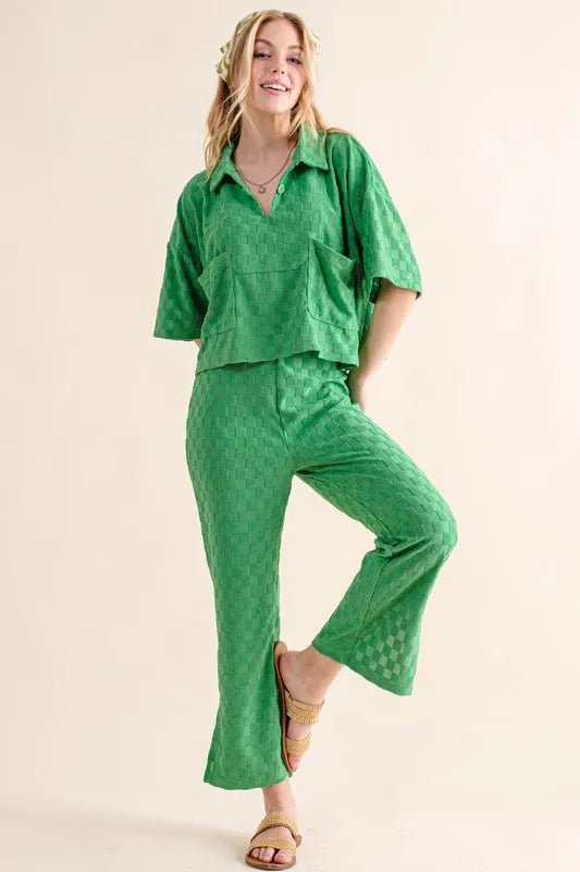 Brushed Texture Checkerboard Pattern Casual Top for Women - Stylish & Comfortable Blouse for Everyday Wear, Work & Outings