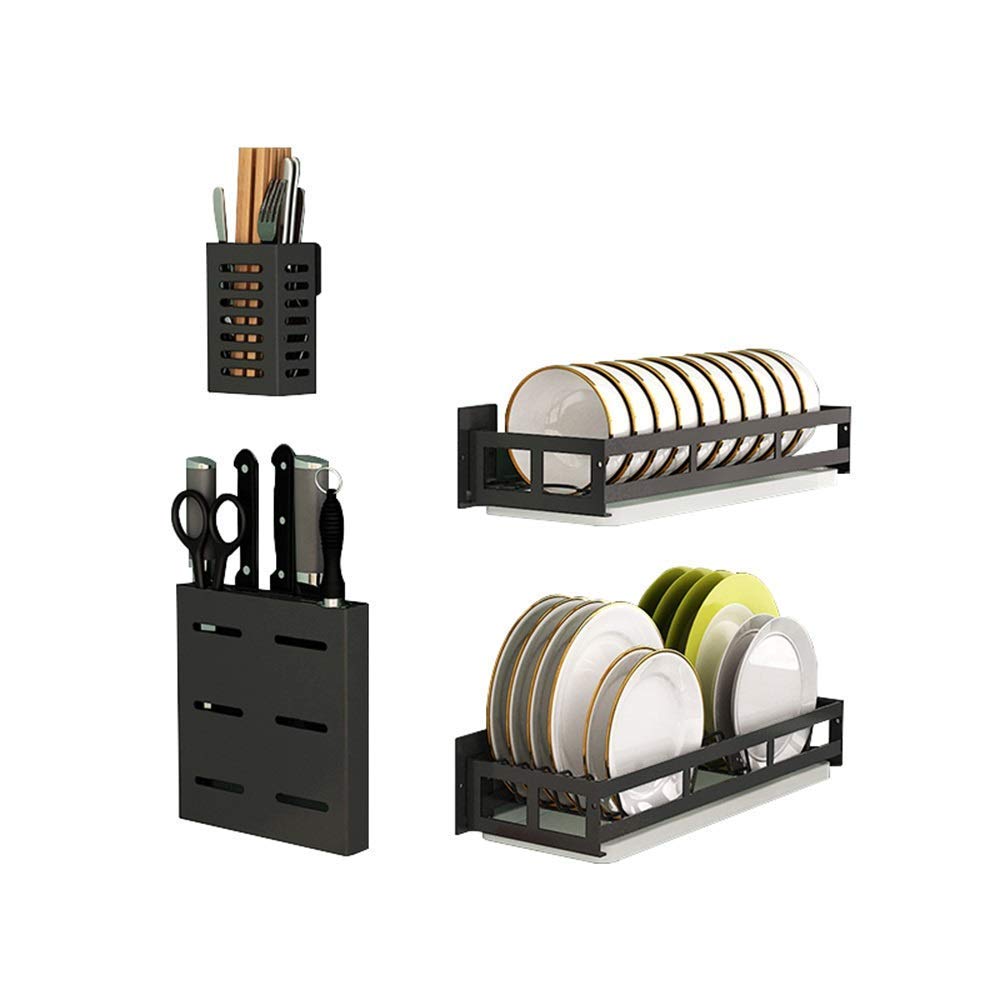 Stainless Steel Wall-Mounted Dish Drain Rack with Chopsticks Holder & Knife Storage - Space Saving Kitchen Organizer for Utensils, Plates and Cutlery - Perfect for Small Apartments, RVs and Compact Kitchens