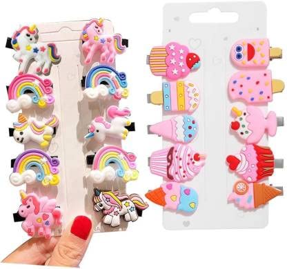 HomeoCulture 20pcs Rainbow Unicorn Ice Cream Hair Clips Set for Girls - Colorful Toddler Hair Barrettes & Baby Hair Accessories - Perfect for Parties, School & Daily Styling (Multicolor)