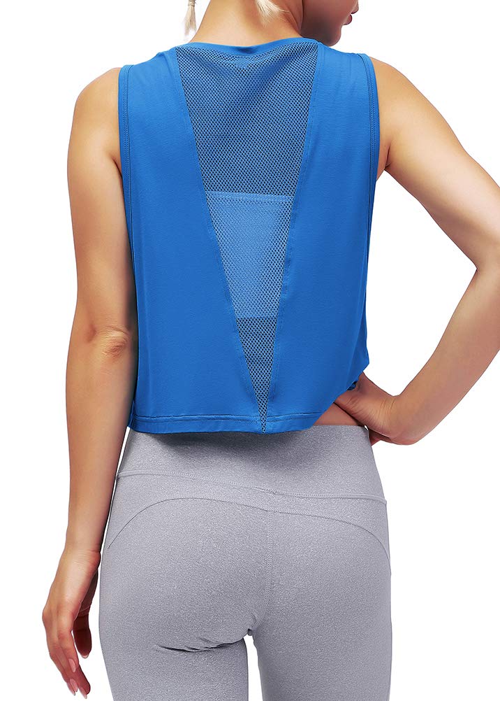 Mippo Women's Mesh Back Workout Crop Top - Loose Fit Gym Running Tank Top for Yoga, Fitness & Casual Wear