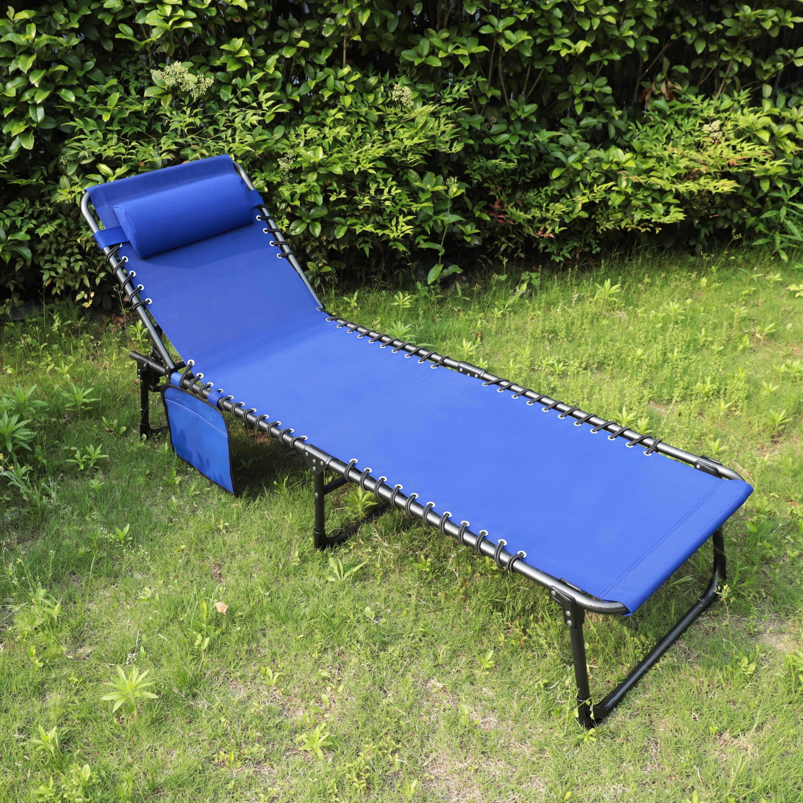 VEIKOU 5-Position Adjustable Chaise Lounge Chair - Upgraded Folding Outdoor Sun Lounger for Patio, Poolside, Beach & Backyard - Perfect for Sunbathing, Relaxing & Outdoor Lounging - Blue Reclining Chair