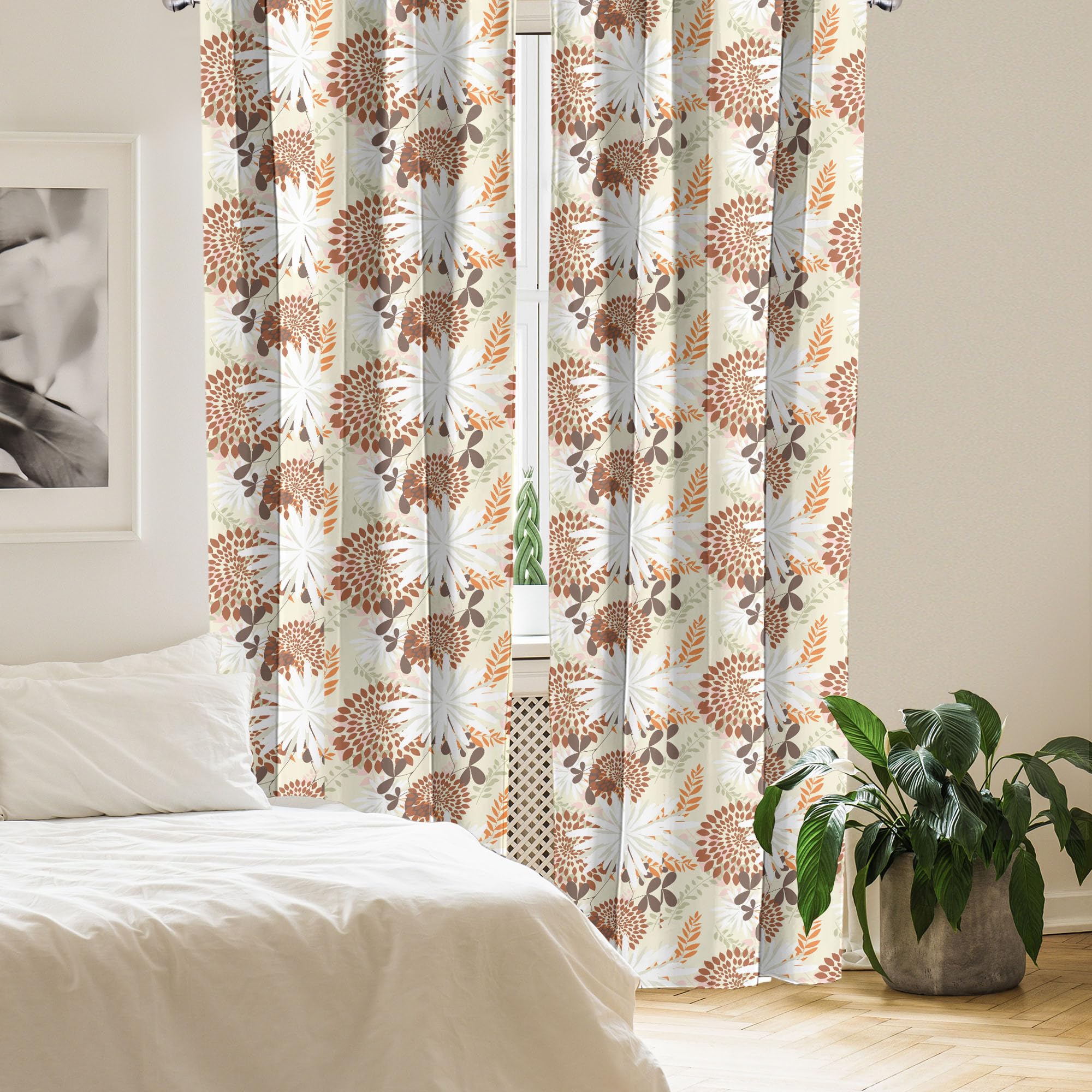 Ambesonne Floral Window Curtains - Spring Blossom Petals & Leaves Design - Lightweight 2-Panel Set with Rod Pocket - 28