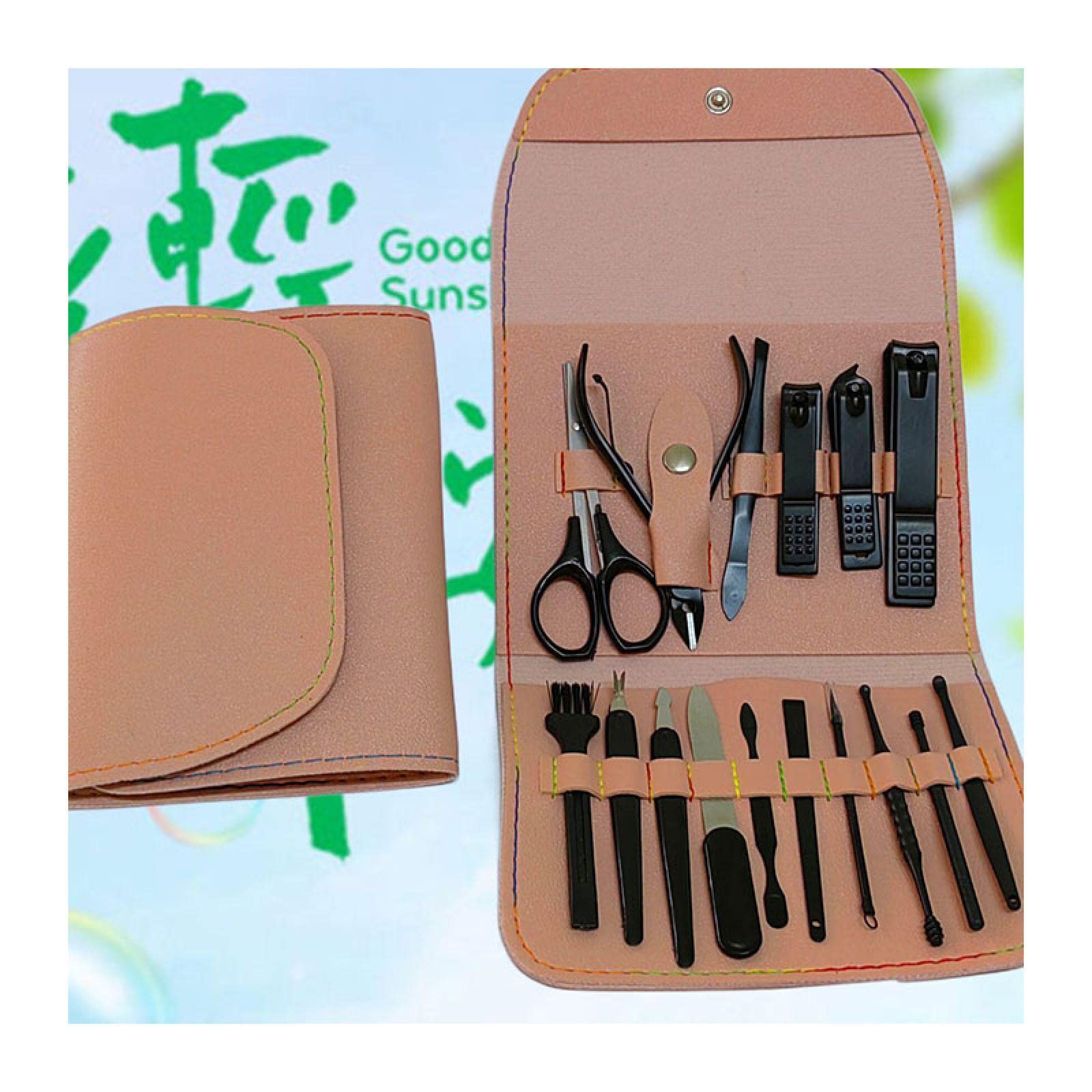 Premium 16-Piece Pink Nail Care Kit with Leather Case - Multifunctional Nail Clippers, Facial Tools & Travel Essentials for Home, Salon & On-the-Go Grooming