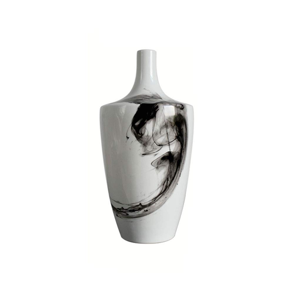 YUMYAN Black and White Ceramic Vase - Chinese Style Home Decor for Living Room, Study, Office | Small Decorative Vase with 3 Style Options (Size C) - Perfect for Floral Arrangements, Wedding Centerpieces & Shelf Display