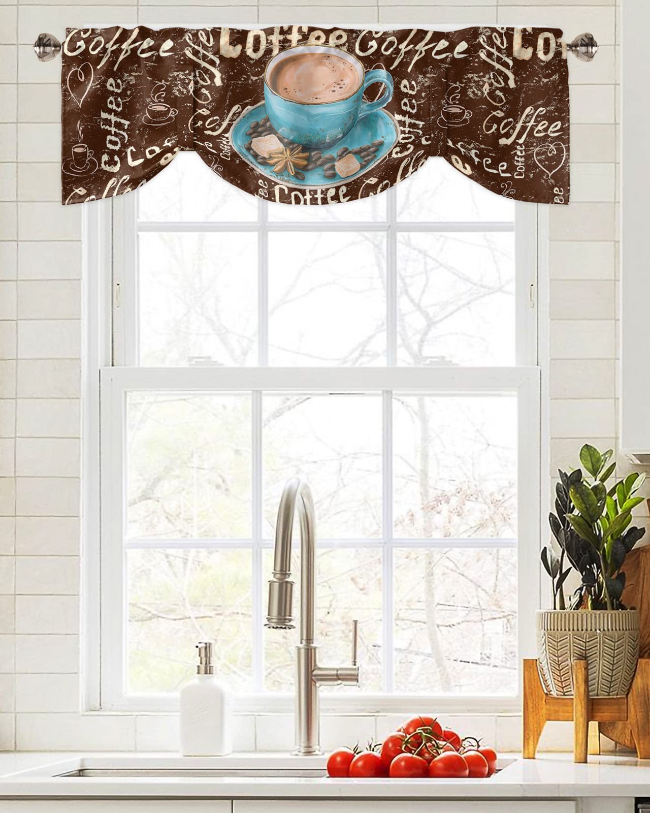 Premium Washable Coffee Bean & Sugar Tie-Up Window Valances - 54x18 Inch Farmhouse Kitchen Curtains for Cafe, Living Room, Bedroom & Bathroom - Rustic Barn Decor & Cozy Home Accents