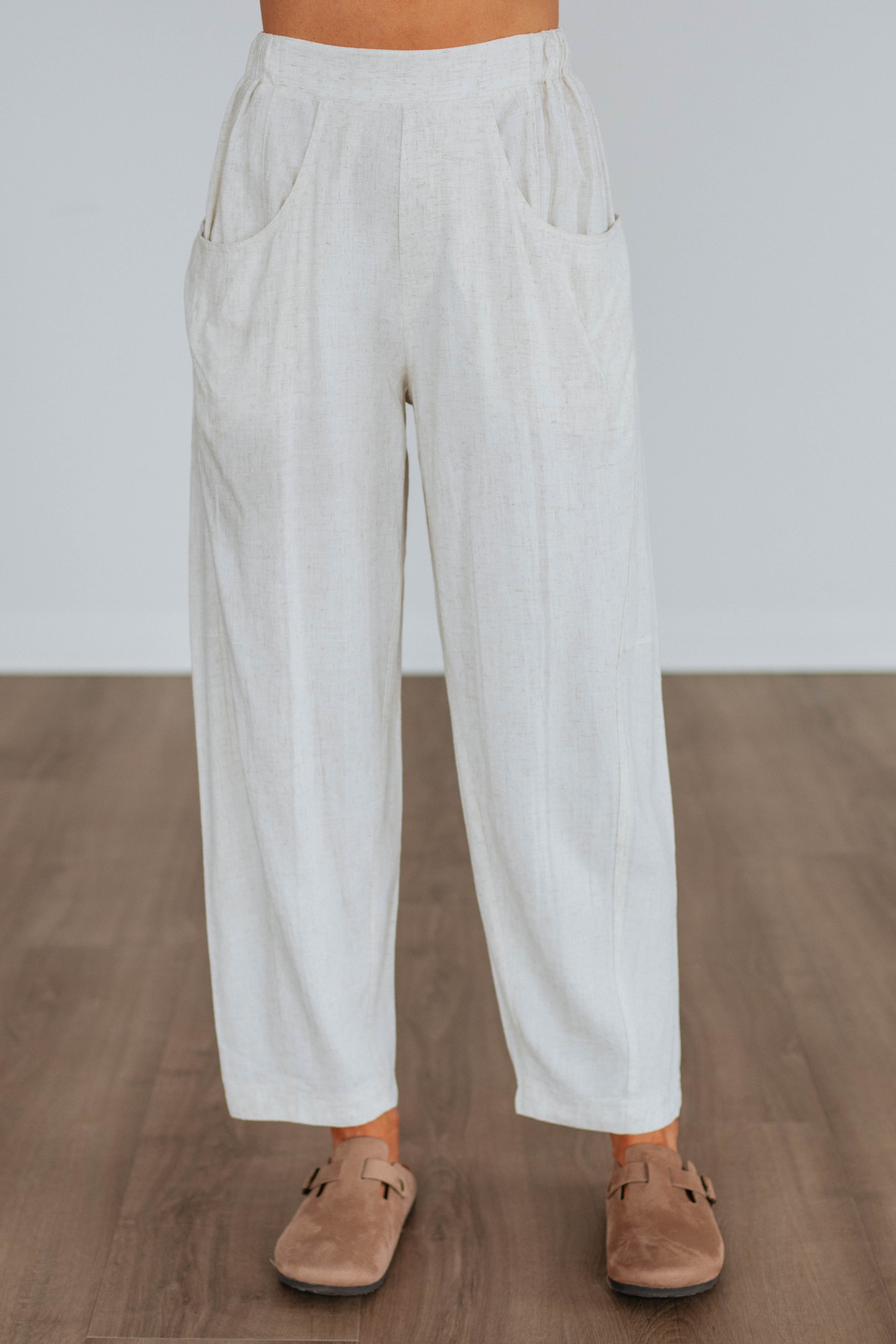 Pierra Women's Linen Pants - Soft & Breathable Oatmeal Color Loose Fit Casual Trousers for Summer Travel & Beach Vacation