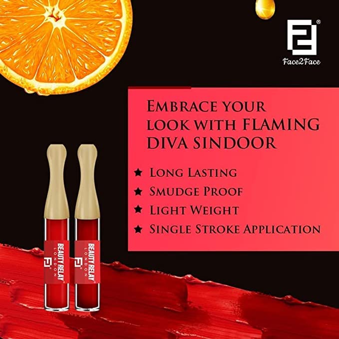 BEAUTYRELAY LONDON 100% Natural Long Lasting Smudge Proof Waterproof Sindoor - Red & Maroon Shade Face 2 Face Flaming Diva, 5g | Perfect for Weddings, Festivals & Traditional Makeup Looks
