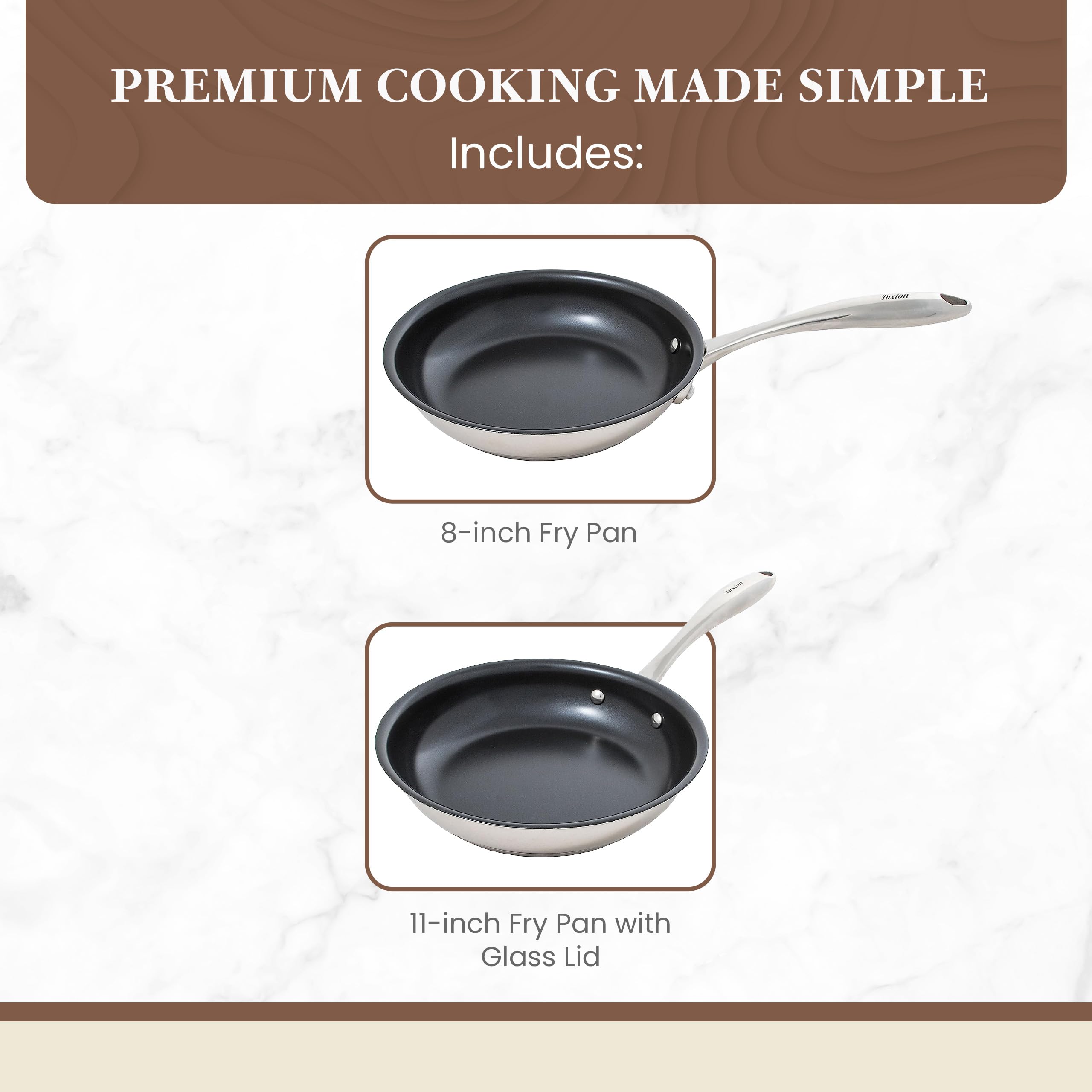 Non Stick Frying Pan Set - 2-Piece Stainless Steel Cookware with Ceramic Coating (8
