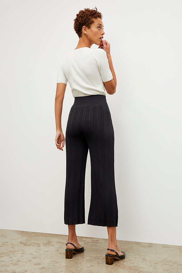 Marijane Pant Textured Knit Women's High Waisted Pants - Black | Comfortable Stretchy Lounge Pants for Yoga, Travel & Casual Wear