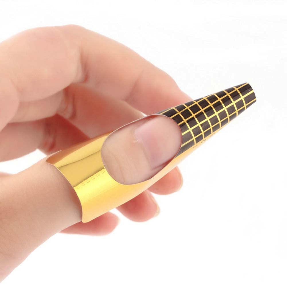 100 Pieces Golden Square Nail Extension Forms - DIY Nail Art Stickers for Acrylic & Gel Nails - Perfect for Salon, Home Manicure & Professional Nail Artists