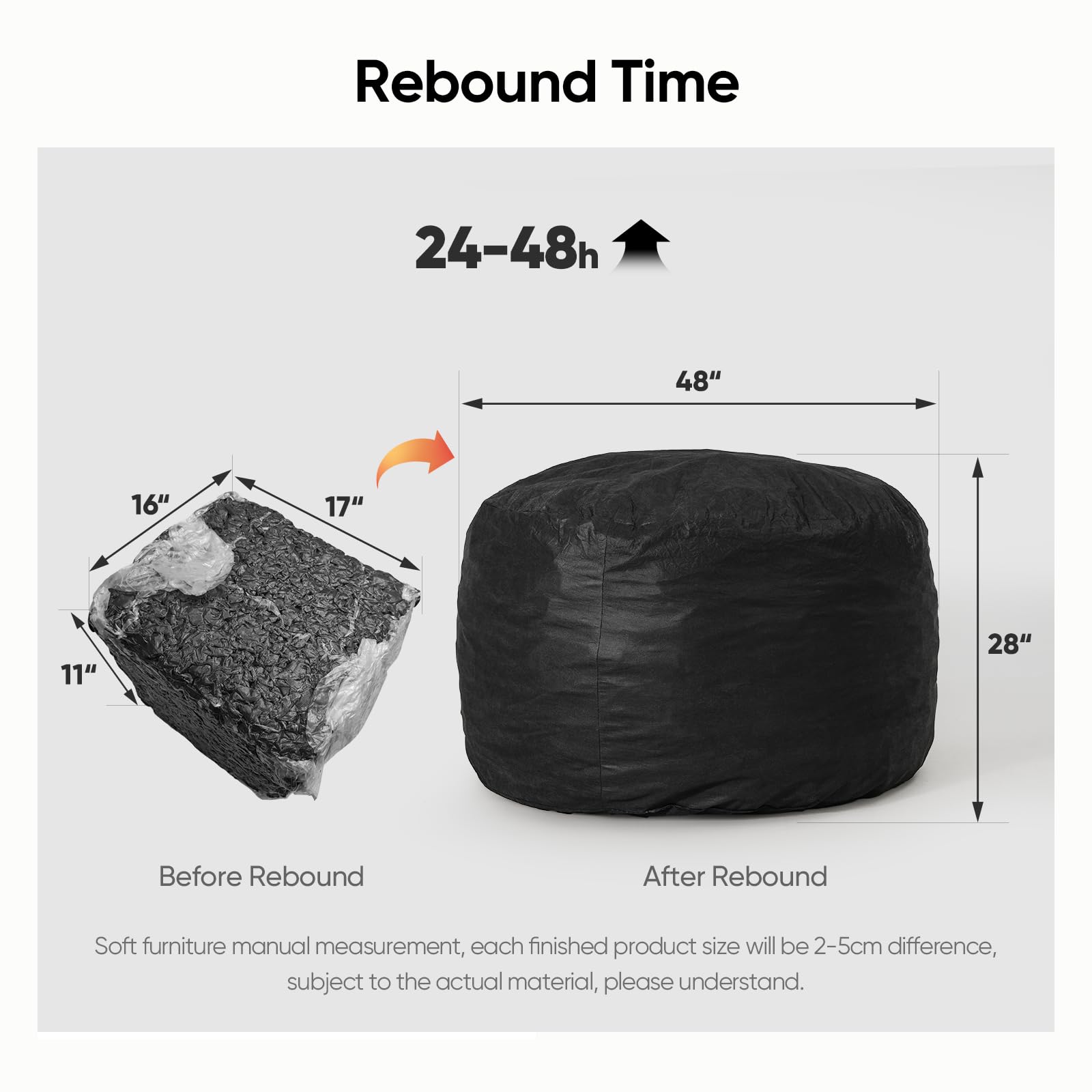 4FT Memory Foam Bean Bag Chair with Removable Velvet Cover - Large Round Sofa for Adults & Teens - Perfect for Living Room, Bedroom & Game Room (Grey) - Cozy Seating for Movie Nights, Gaming Sessions & Relaxation