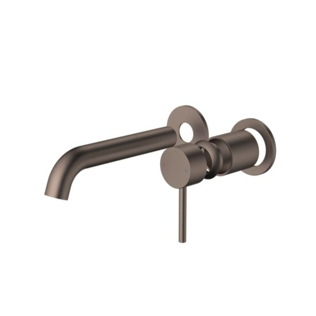 Caroma Liano II 175mm Wall Mounted Bathroom Basin Mixer Tap with Rounded Cover Plate - Brushed Bronze Finish - Complete Installation Kit - Perfect for Modern Bathrooms & Spa Retreats