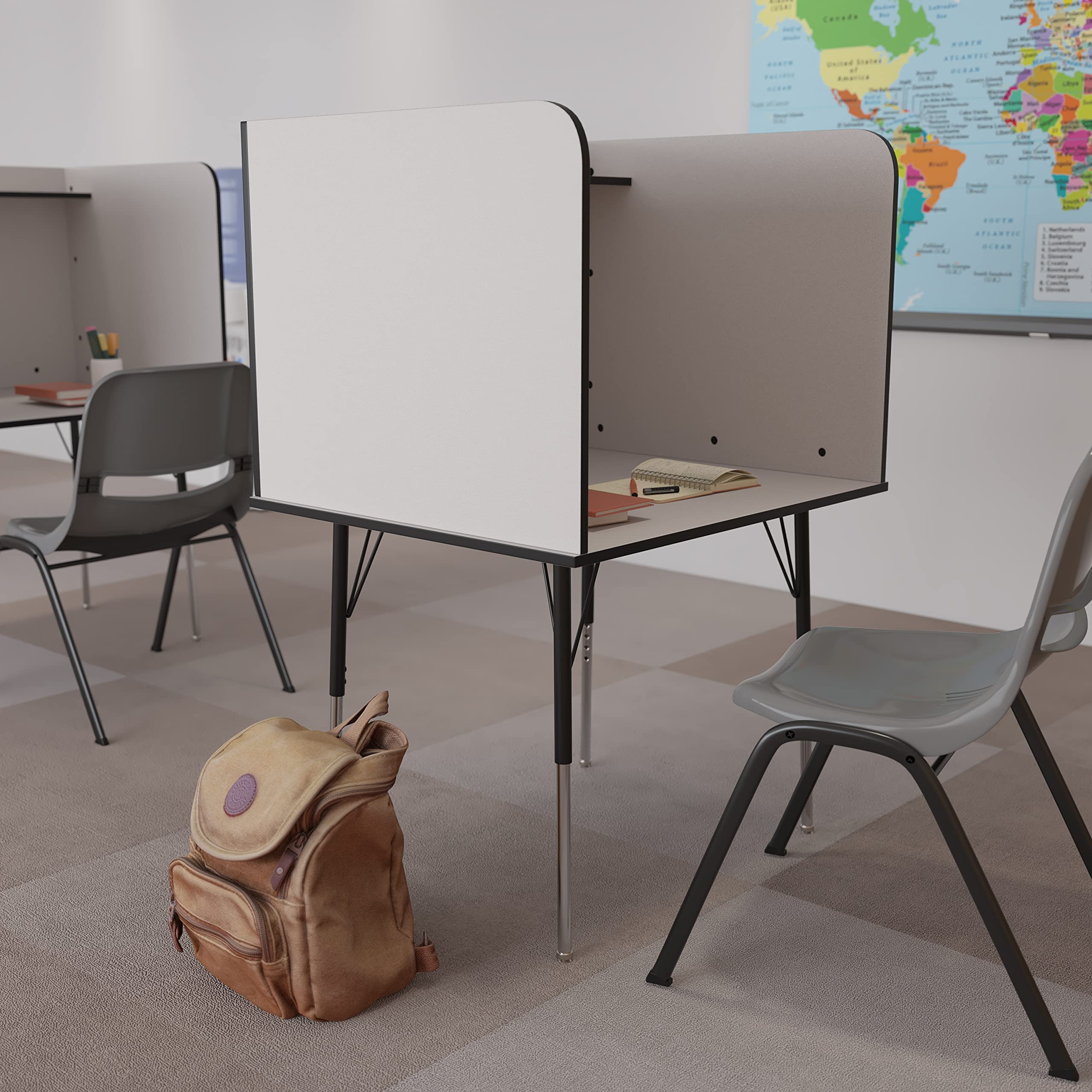 Adjustable Study Carrel Desk with Nebula Grey Finish, Top Shelf & Wire Management Grommet - Perfect for Home Office, Library & Small Spaces