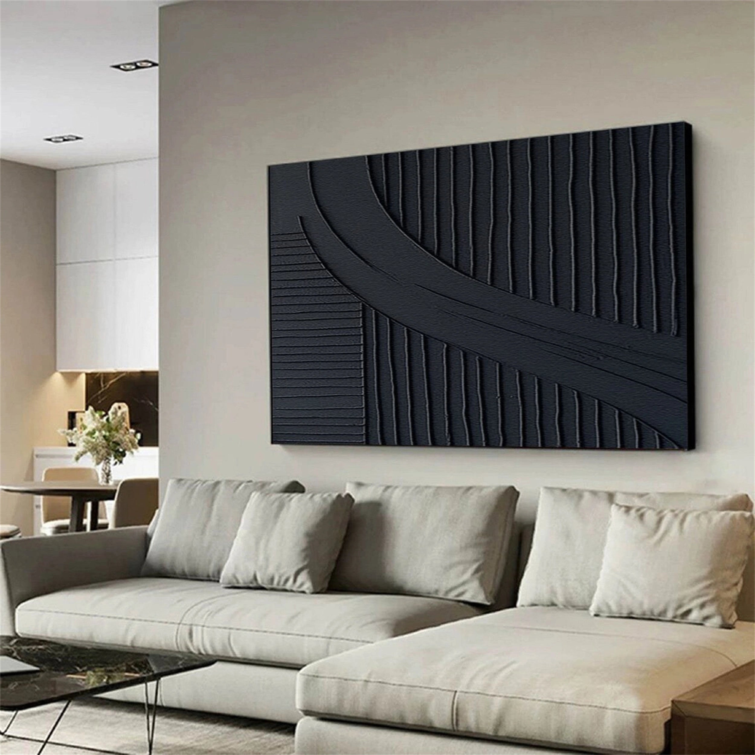Black Plaster Art Minimalist Textured Painting - Modern Abstract Wall Decor for Living Room, Bedroom & Office - #MZ063