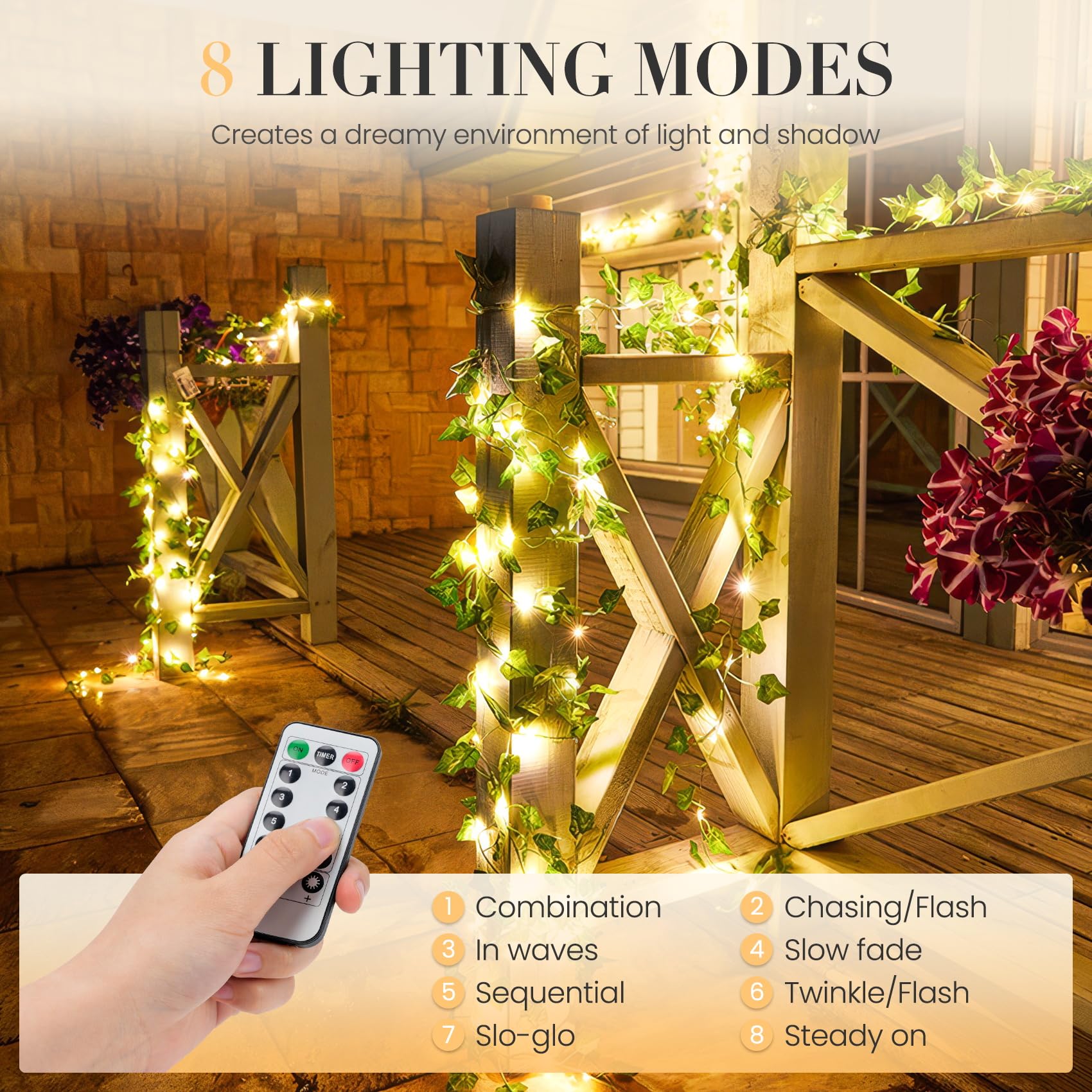 100 LED Fairy Vine Lights with Remote - 33ft Battery/USB Operated Ivy Garland String Lights for Bedroom, Garden, Party & Wall Decor | Romantic Ambiance, Wedding Backdrop, Outdoor Patio Lighting