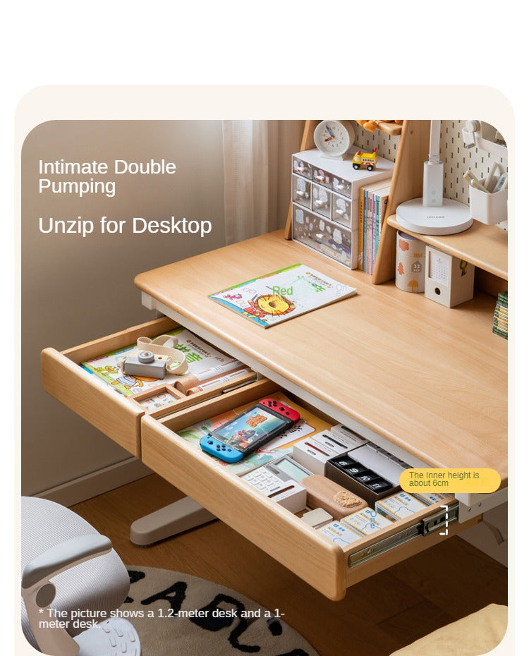 Solid Beech Wood Adjustable Lift Study Desk - Perfect for Home Office, Reading & Writing Workspace