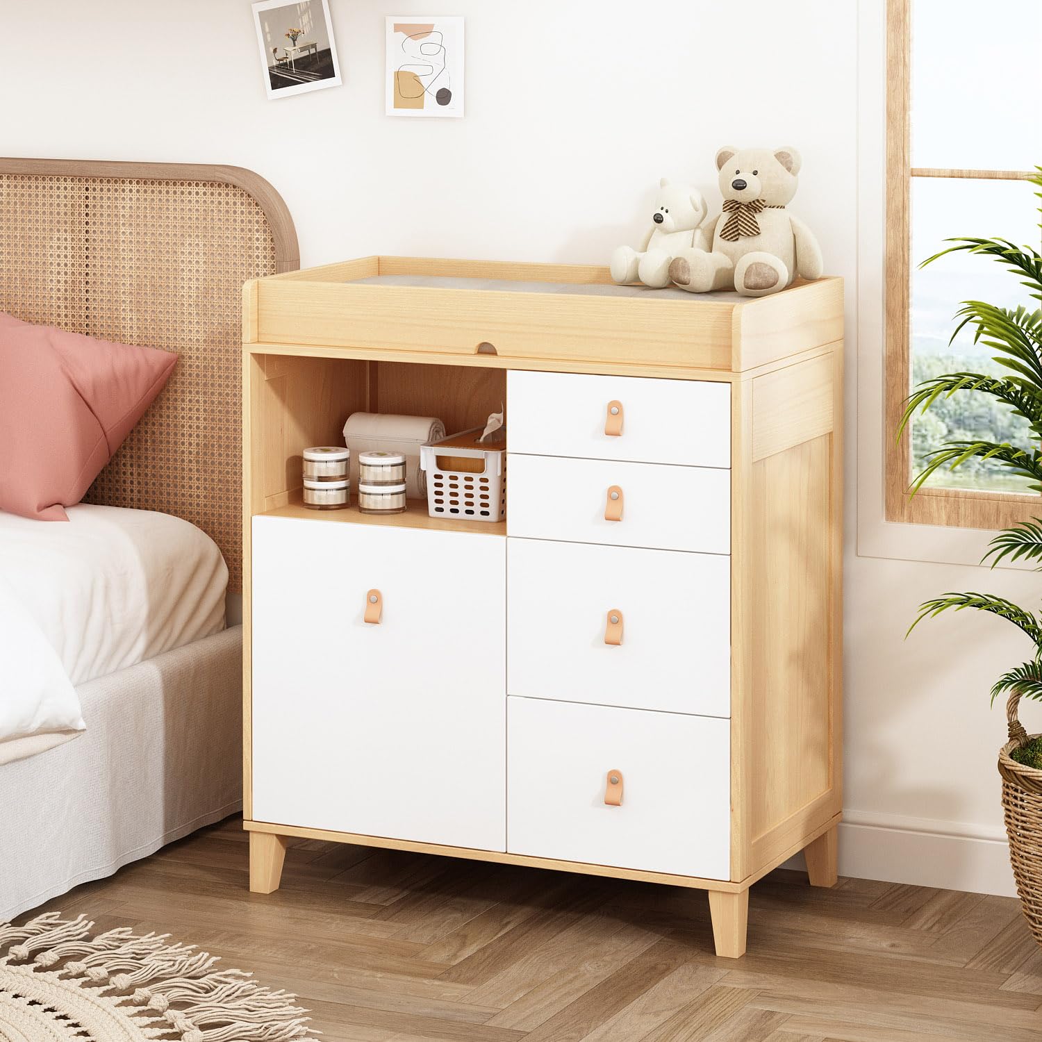 White Baby Changing Table with Drawers & Shelf - 33.5