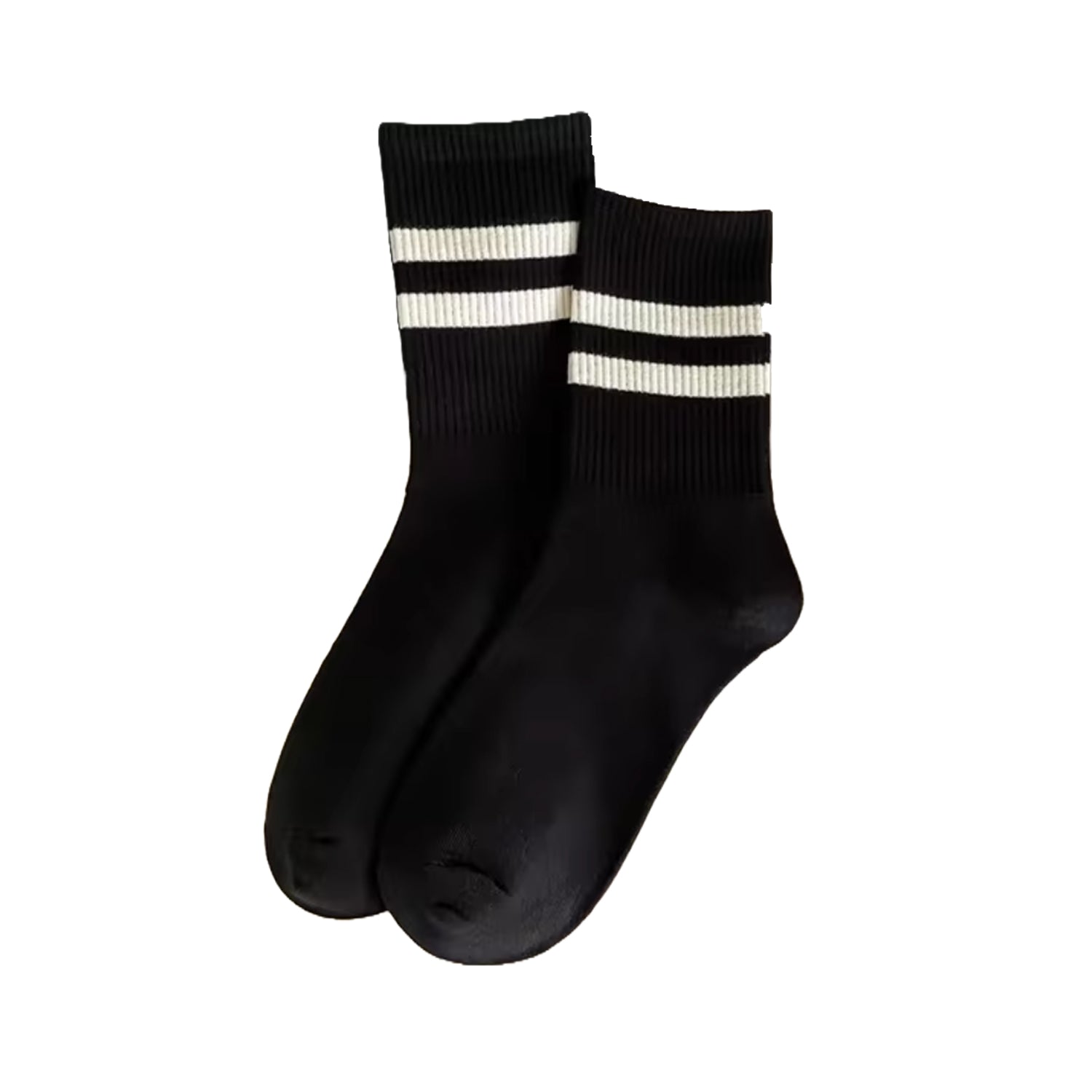 FLOOF Black Striped Crew Socks for Men & Women - Comfortable Casual & Athletic Socks for Everyday Wear, Running, Gym, and Workout