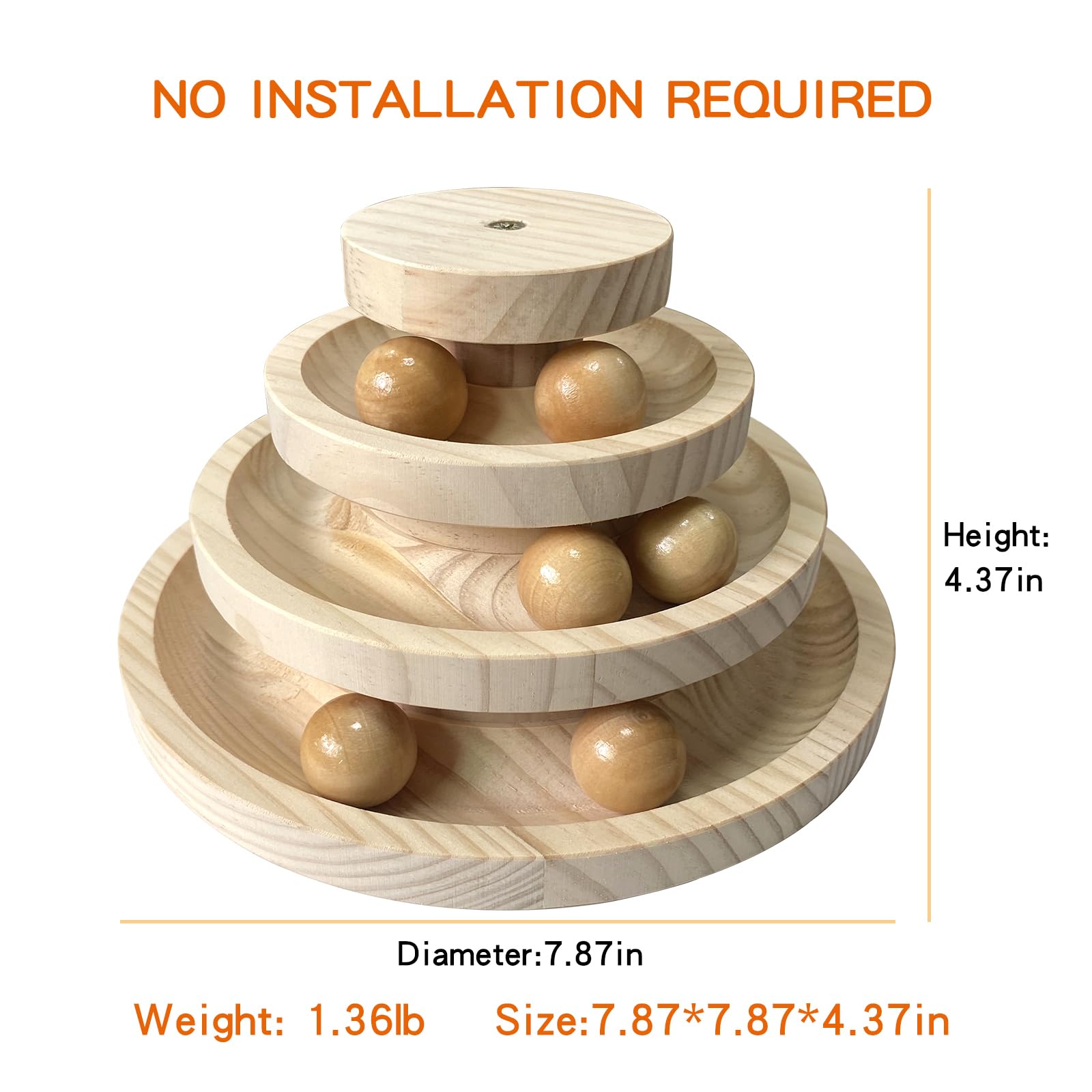 Interactive Cat Ball Track Toy - 3-Layer Wooden Maze with 6 Smooth Balls for Indoor Cats | Fun Exercise & Mental Stimulation Toy | No Assembly Required (Pine Wood) | Perfect for Playtime, Boredom Relief & Keeping Cats Active