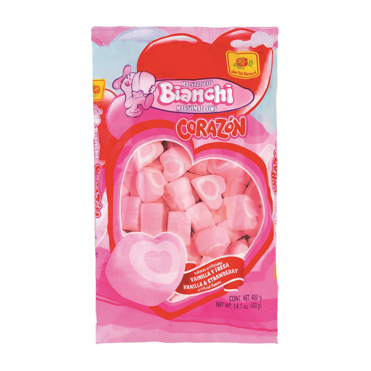 De La Rosa Bombon Corazon Mexican Candy | 400g Bag of Heart-Shaped Marzipan Treats - Perfect for Valentine's Day Gifts & Party Favors
