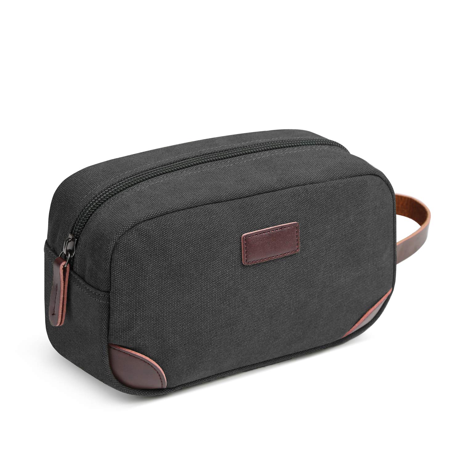 TOUPONS Men's Travel Toiletry Bag - Waterproof Canvas Shaving Dopp Kit Organizer with Multiple Pockets, TSA Approved for Airplane Carry On (Black) - Perfect for Business Trips, Camping & Gym Essentials Storage