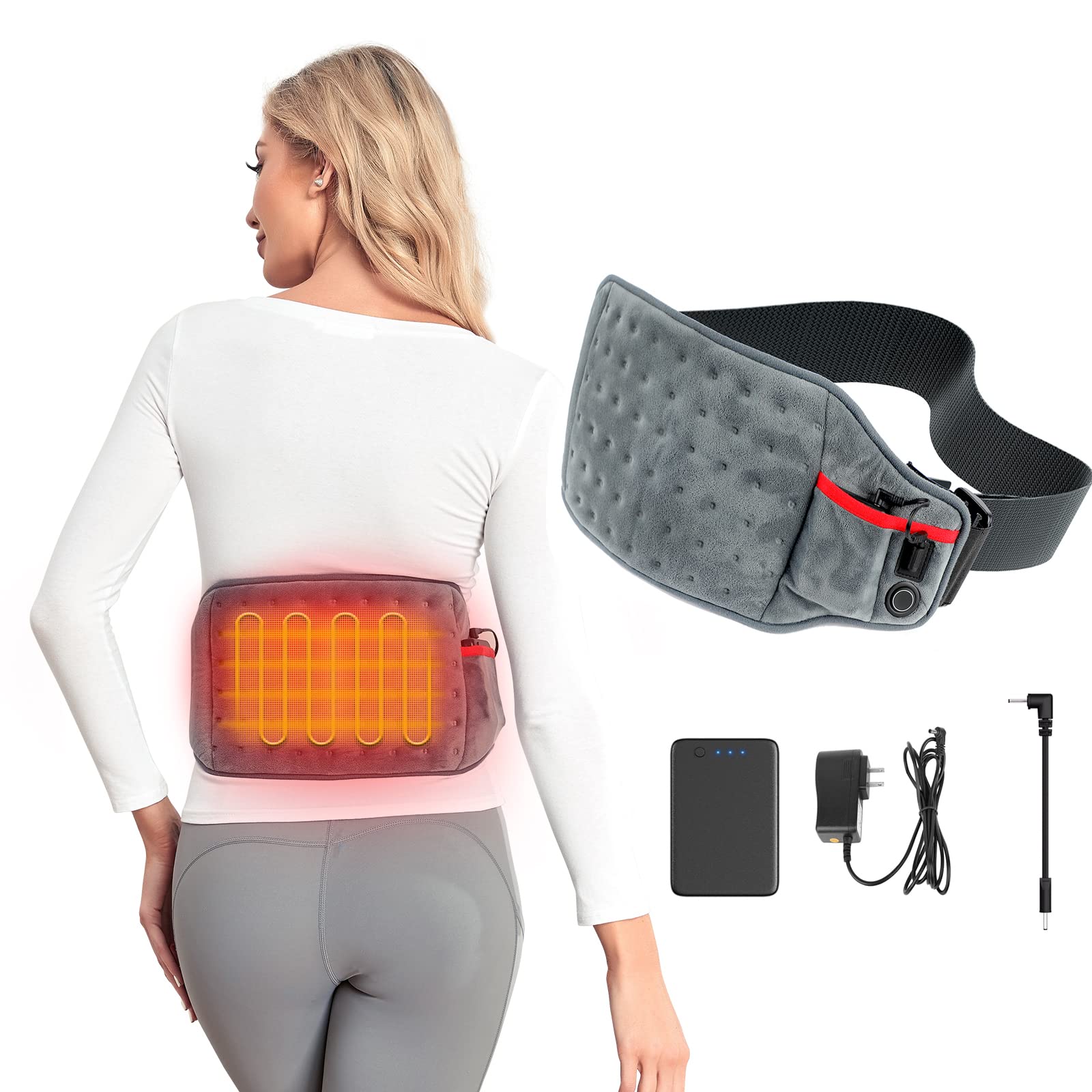 Vofuoti Cordless Heating Pad - Portable Battery-Powered Heating Pad with 3 Adjustable Heat Settings for Back Pain Relief & Menstrual Cramps - Perfect for Home, Office, and Travel Use
