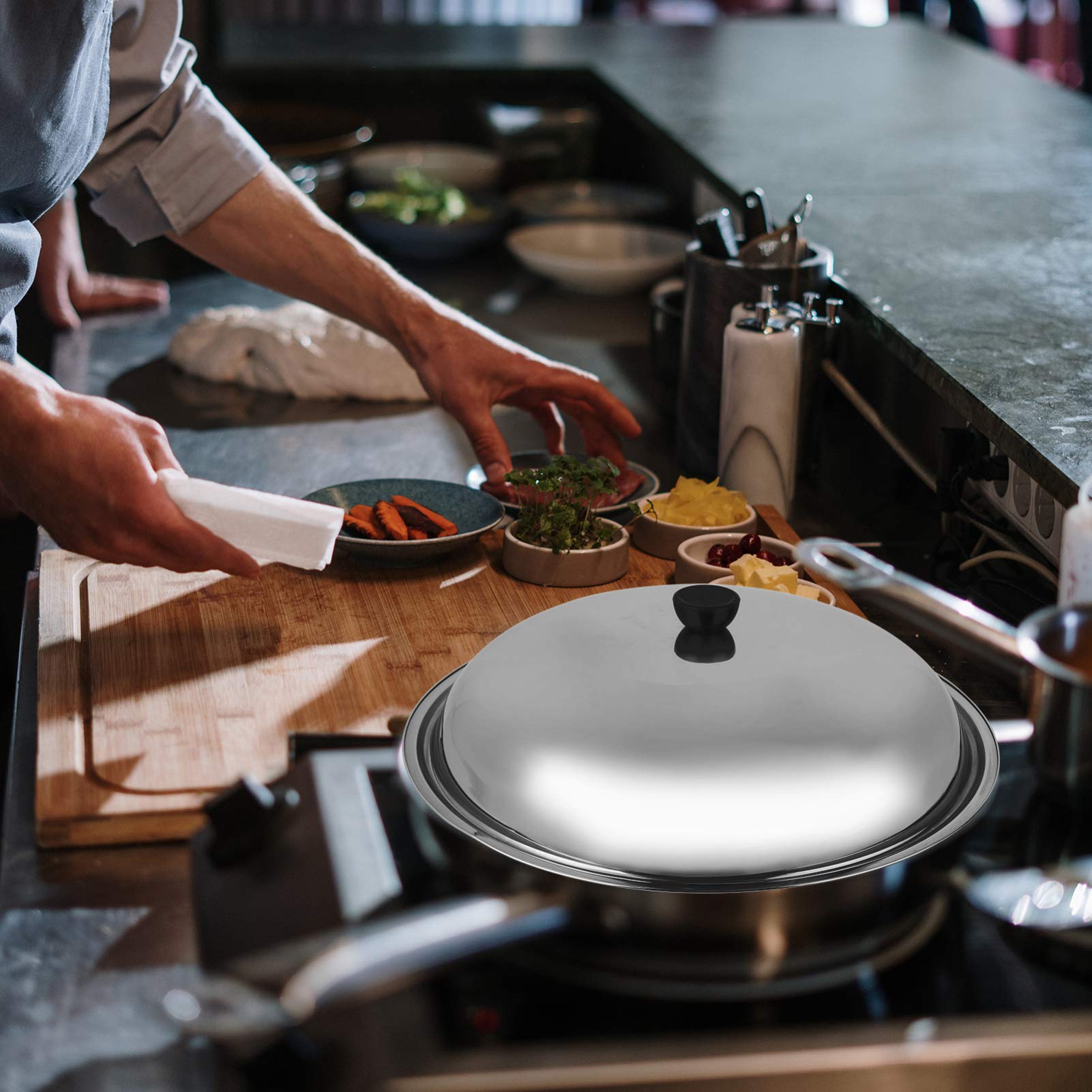 YARNOW 15.7 Inch Universal Glass Steamer Pot Lid with Stainless Steel Rim - Replacement Cover for Pans, Pots & Grill Domes (Random Bead Style) - Perfect for Cooking, Steaming & Pancake Making