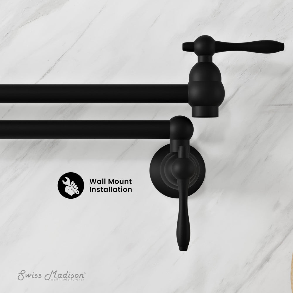 Matte Black Retractable Wall Mount Pot Filler Faucet - Premium Kitchen Sink Accessory for Cooking & Filling Large Pots
