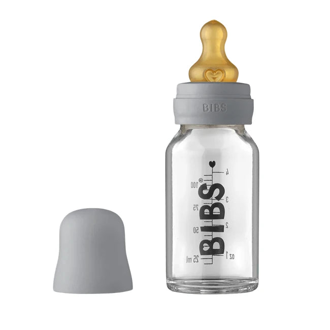 Premium Baby Glass Bottle Set with Latex Bibs - 110ml (3.7oz) for Safe & Comfortable Feeding | Ideal for Newborns, Infants & Toddlers at Home or On-the-Go
