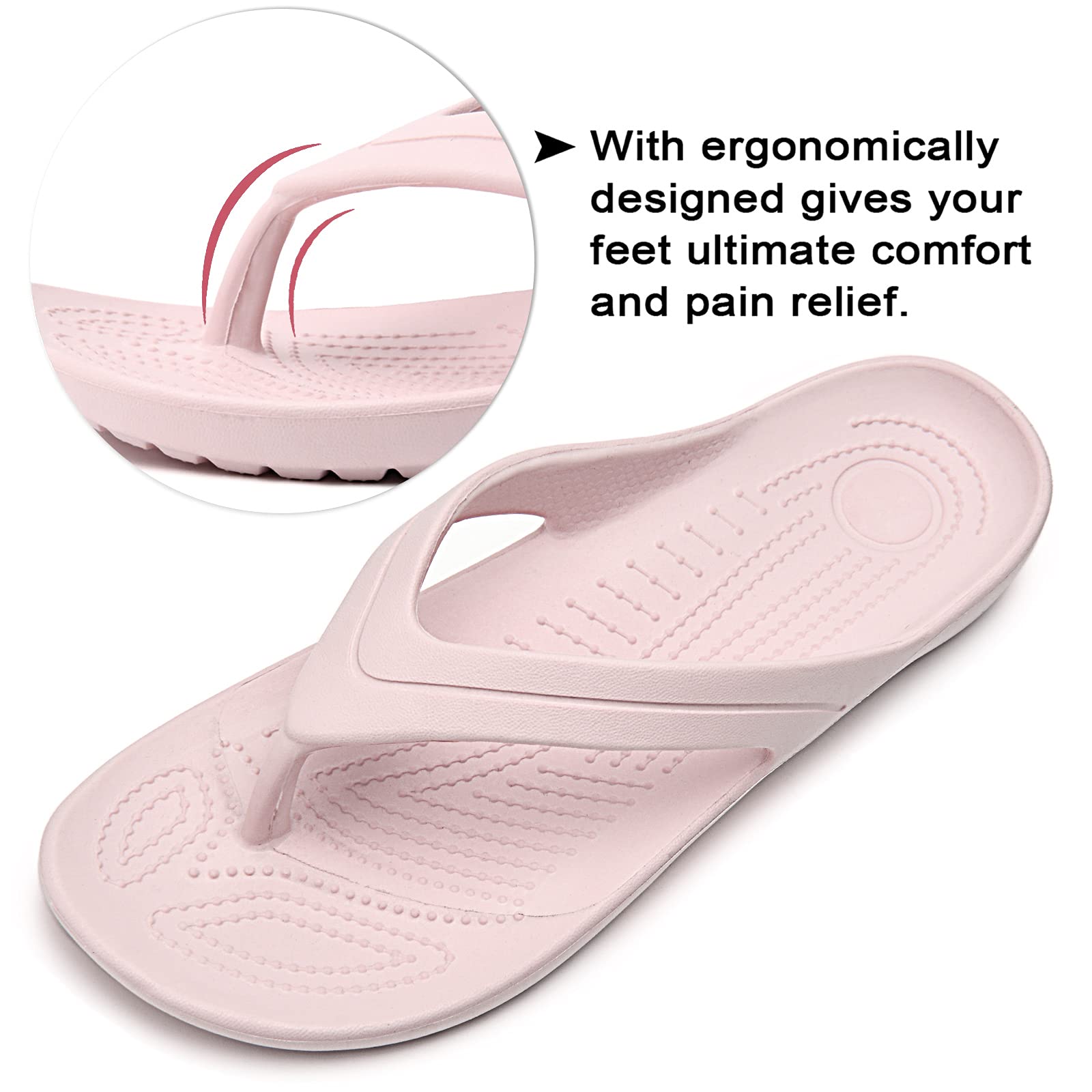 Temi Women's Flip Flops - Soft Lightweight Sandals for Women | Anti-Slip Casual Slippers | Shower, Beach, Pool & Bathroom Slides | Comfortable Flat Shoes for Everyday Wear
