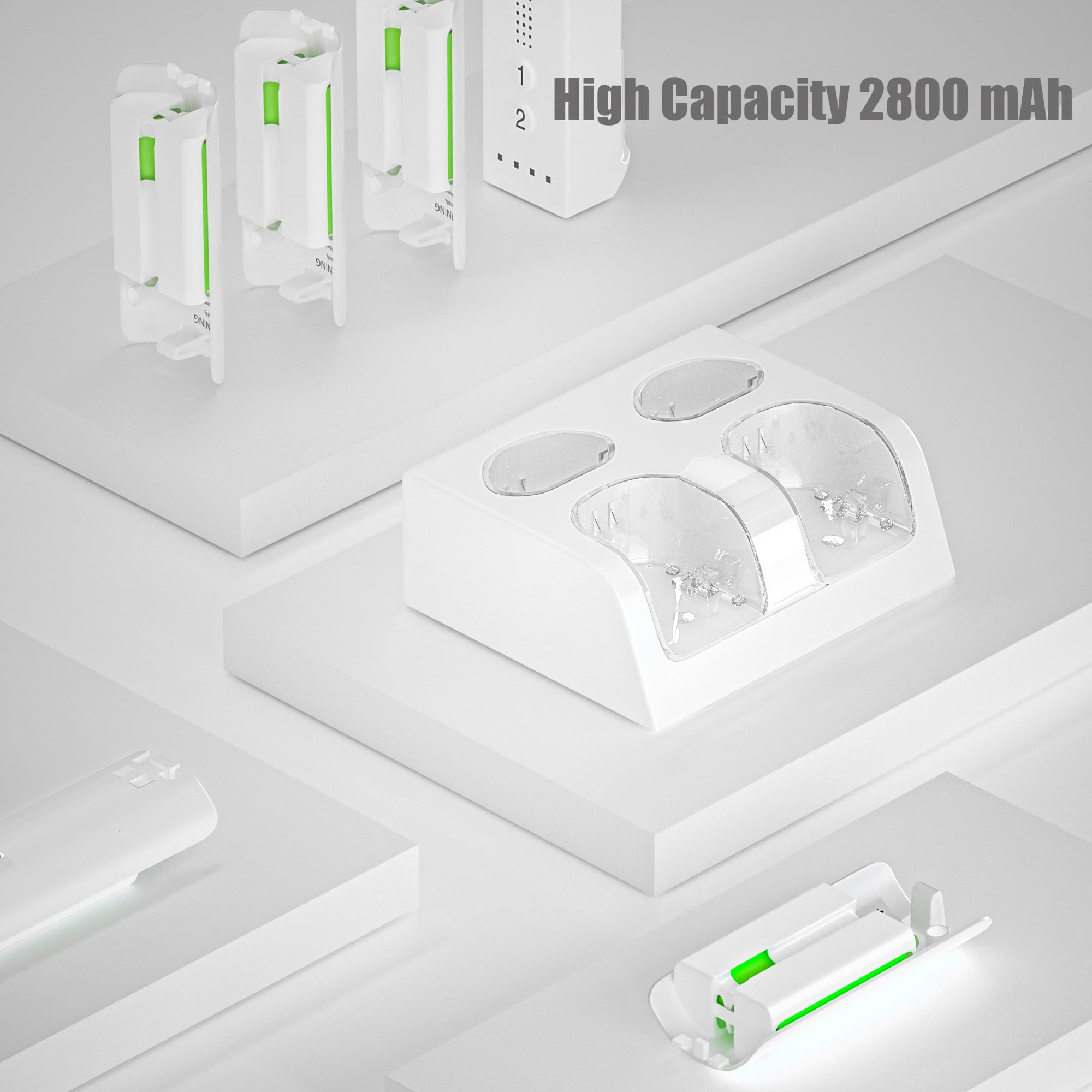 4-Pack 2800mAh Rechargeable Wii Remote Battery Pack with Charging Station & USB Cable - Compatible with Wii & Wii U Controllers - Perfect for Gaming Sessions & Family Entertainment