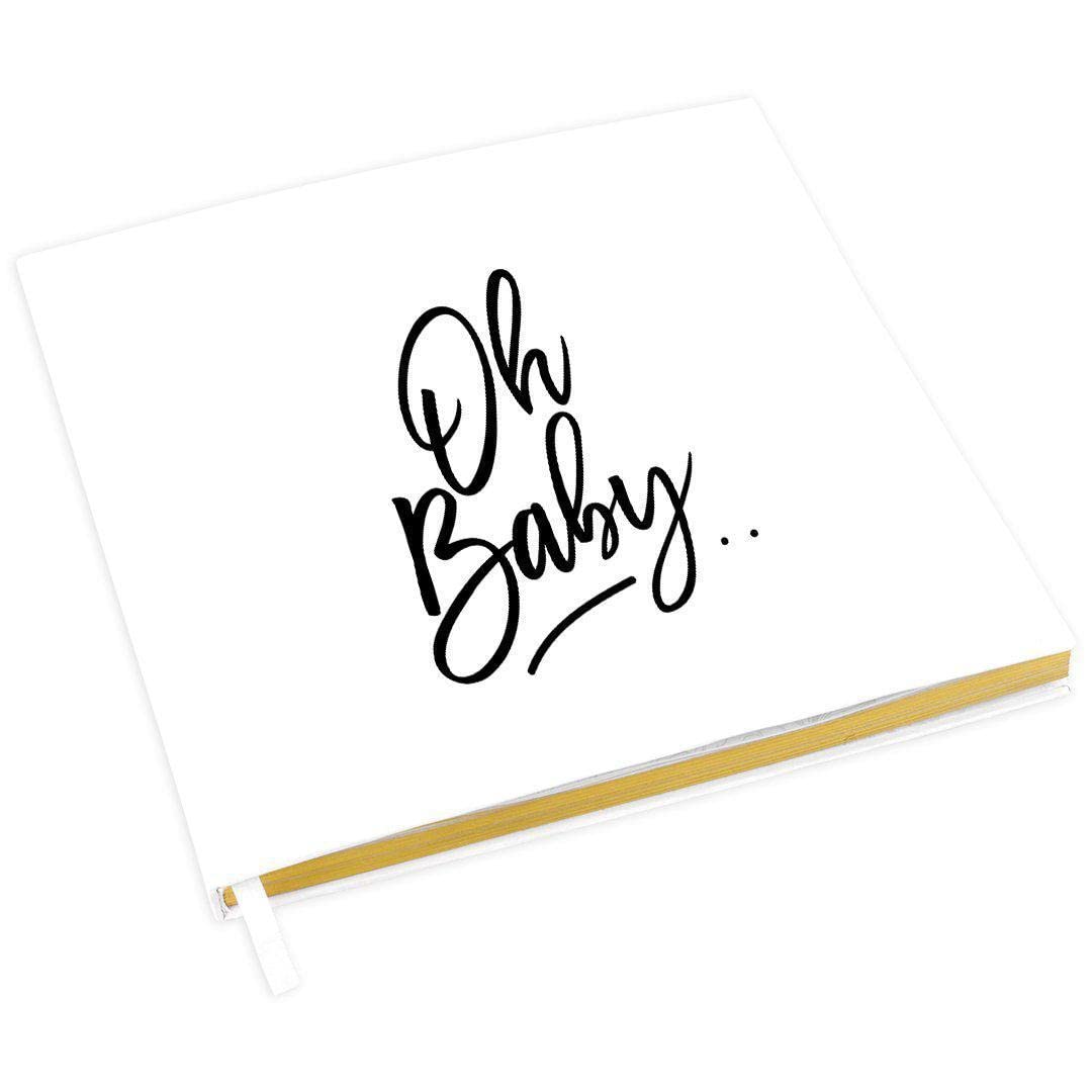 Andaz Press Baby Shower Guest Book - Gold Accent Memory Book with Oh Baby Design, 8.5x8.5 Inch White Sign-in Registry, 120 Pages for DIY Baby Shower, Wedding, Birthday Party & Photo Album Keepsake