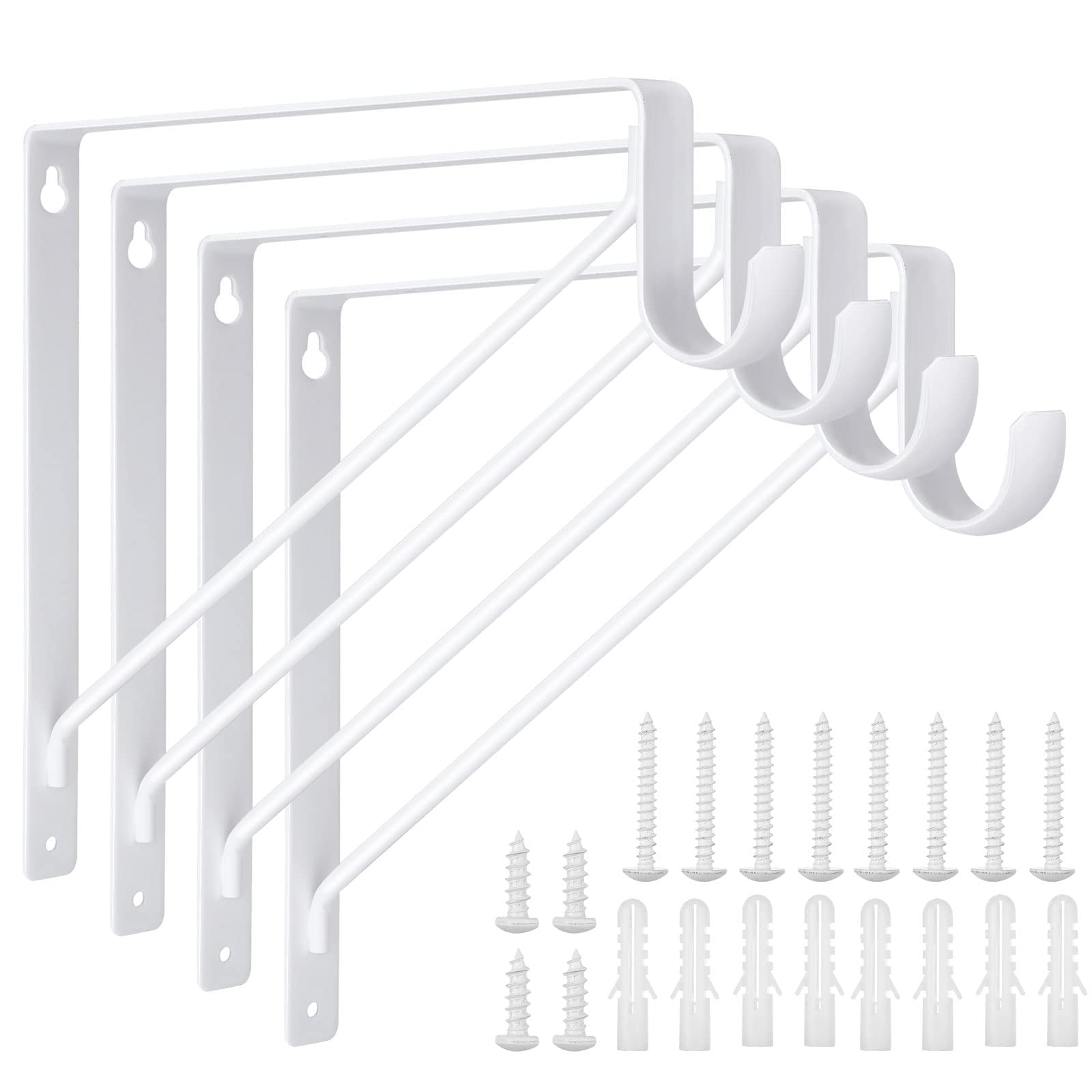 4 Pack Heavy Duty Closet Shelf & Rod Bracket - 11 x 10.2 x 1 Inch White Wall Mounted Clothes Hanger Support for Round Tubing - Perfect for Bedroom, Closet Organization and Laundry Room Storage