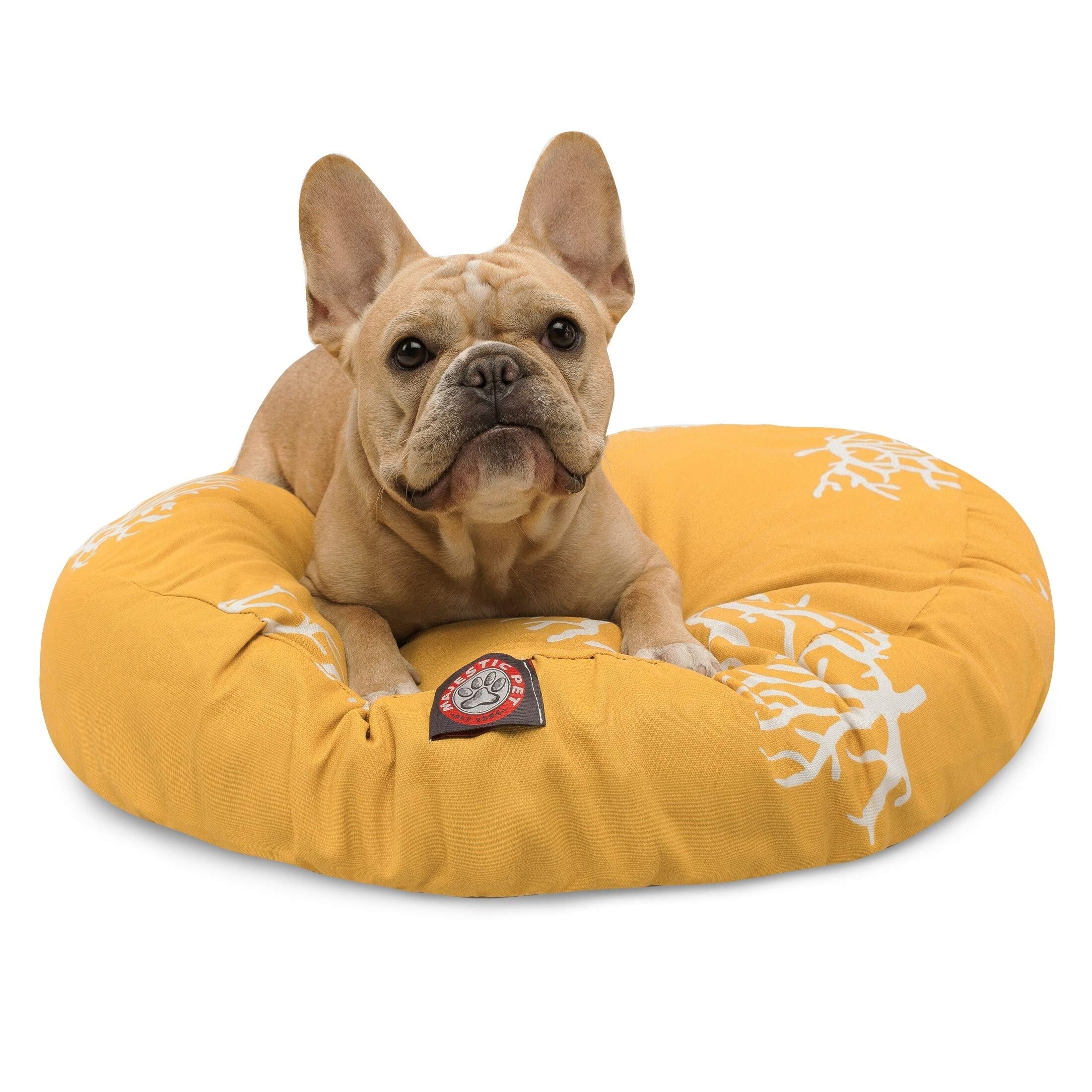 Majestic Pet Products Large Round Yellow Coral Indoor/Outdoor Dog Bed with Removable Washable Cover - Perfect for Living Room, Patio & Kennel Comfort